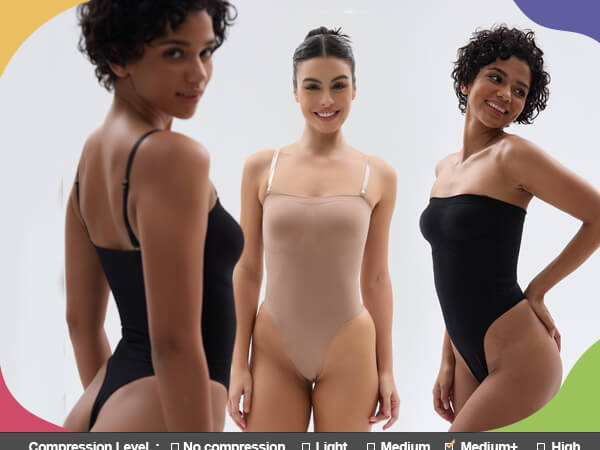 SHAPERX Seamless Thong Bodysuit with Removable Straps - Mobile Image 1