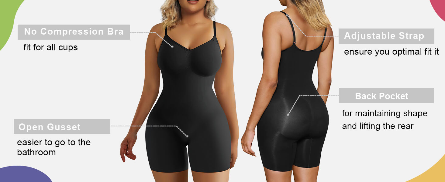 SHAPERX Seamless Full Body Tummy Control Bodysuit Shapewear - Detail Image 1