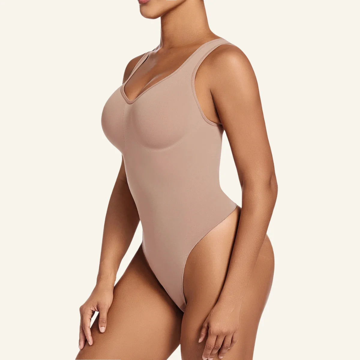 SHAPERX Wide Strap Seamless Tummy Control Thong Bodysuit