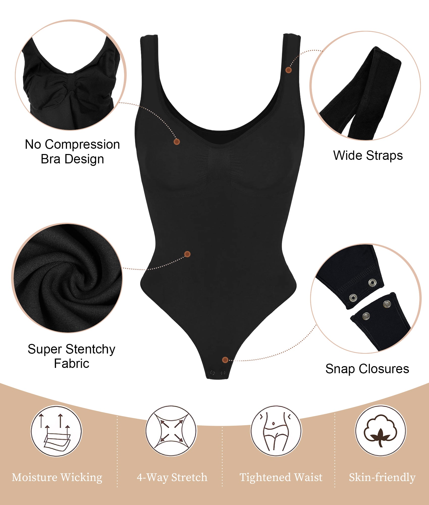 SHAPERX Wide Strap Seamless Sculpting Thong Body Shaper Tummy Control Bodysuit