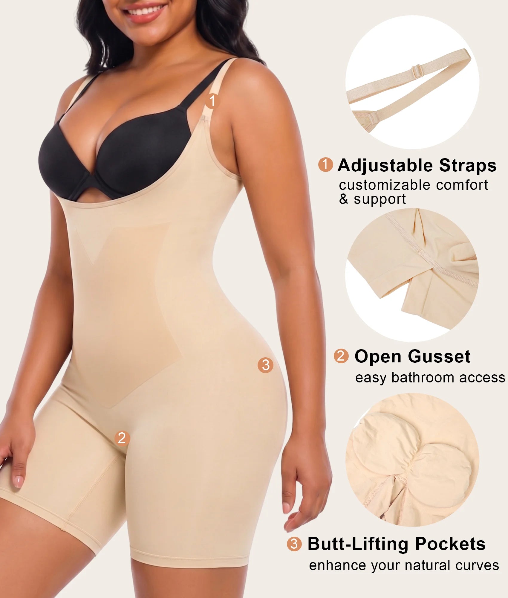 SHAPERX Seamless Bonded Open-Bust Mid-Thigh Faja
