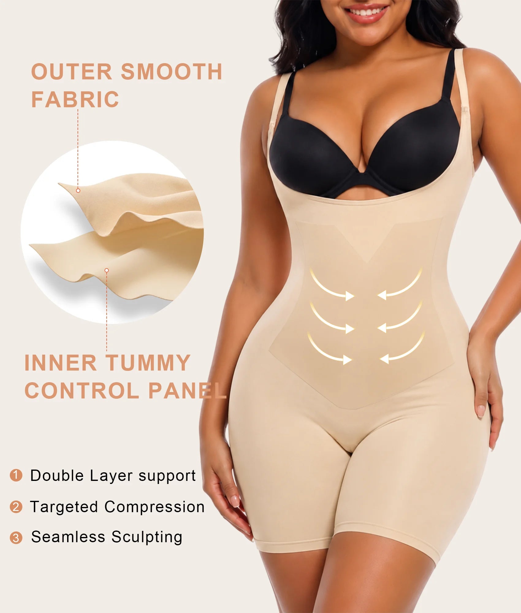 SHAPERX Seamless Bonded Open-Bust Mid-Thigh Faja