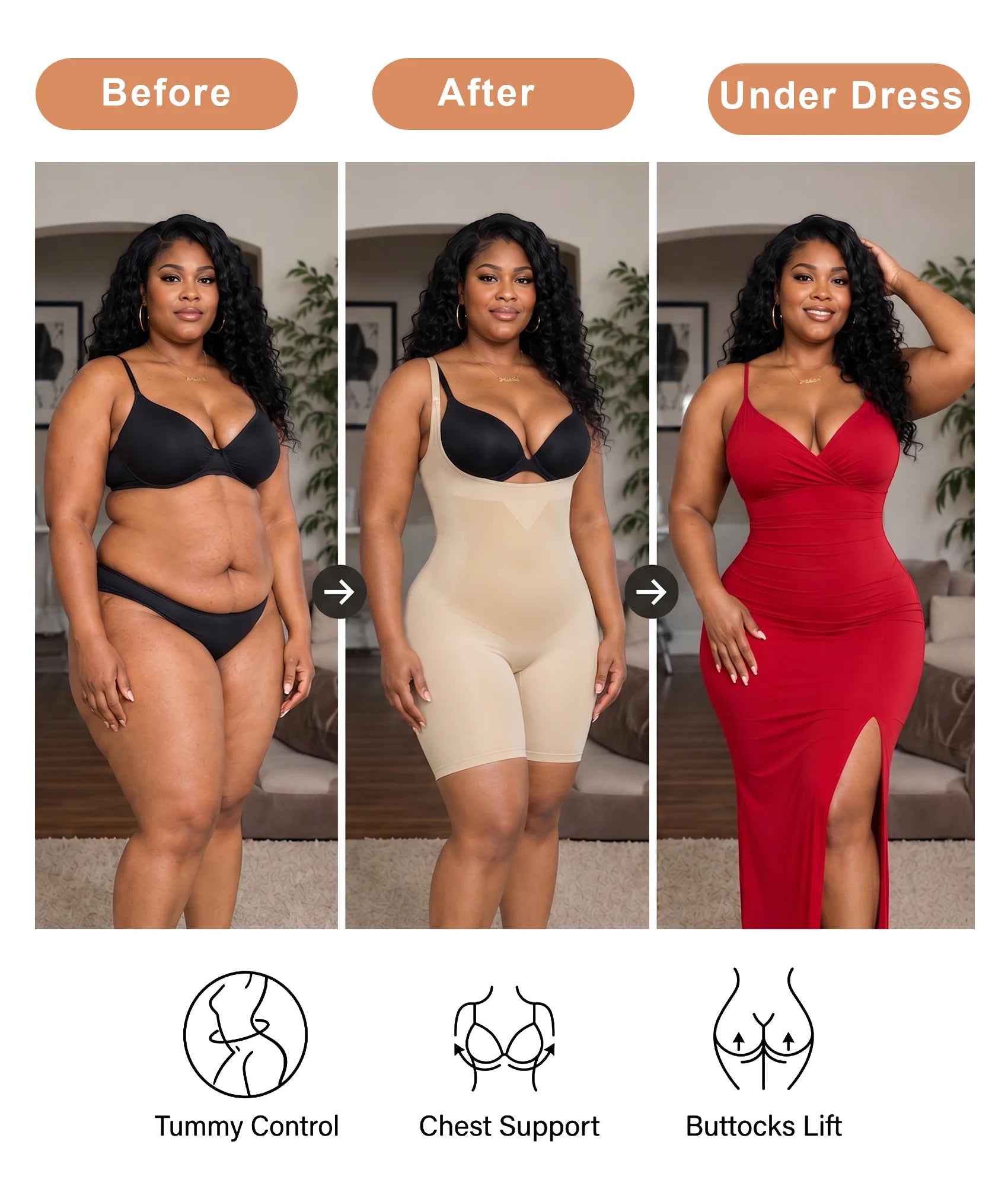 SHAPERX Seamless Bonded Open-Bust Mid-Thigh Faja