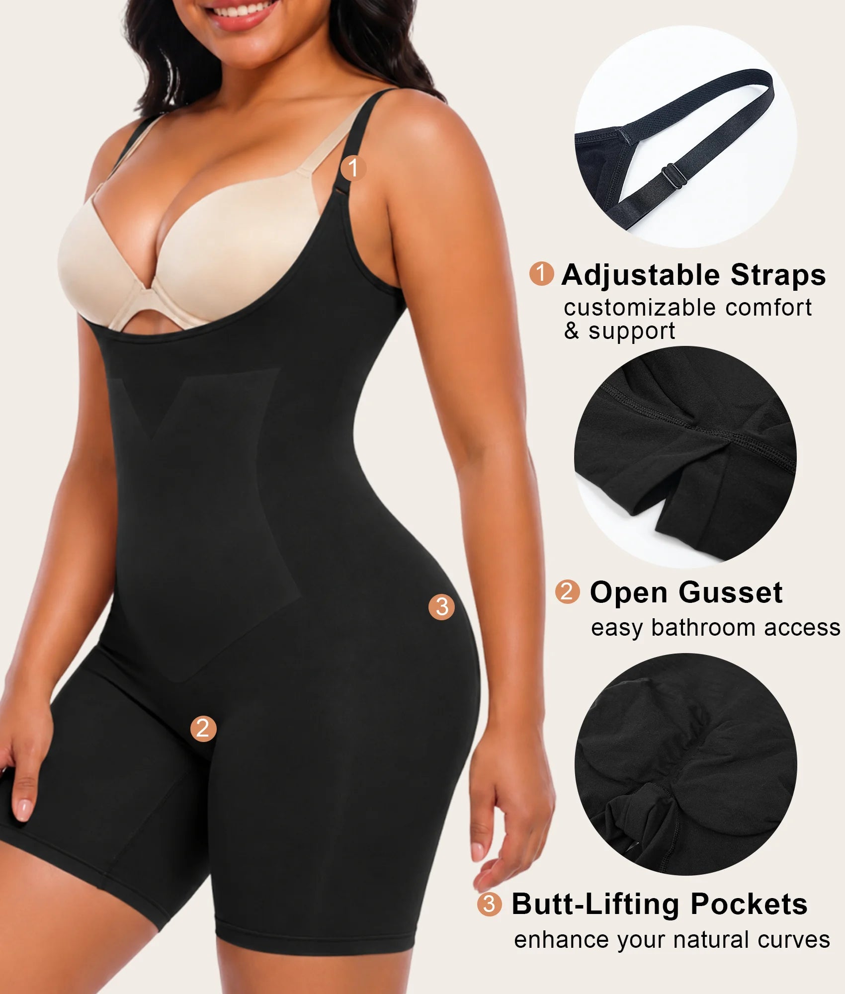SHAPERX Seamless Bonded Open-Bust Mid-Thigh Faja