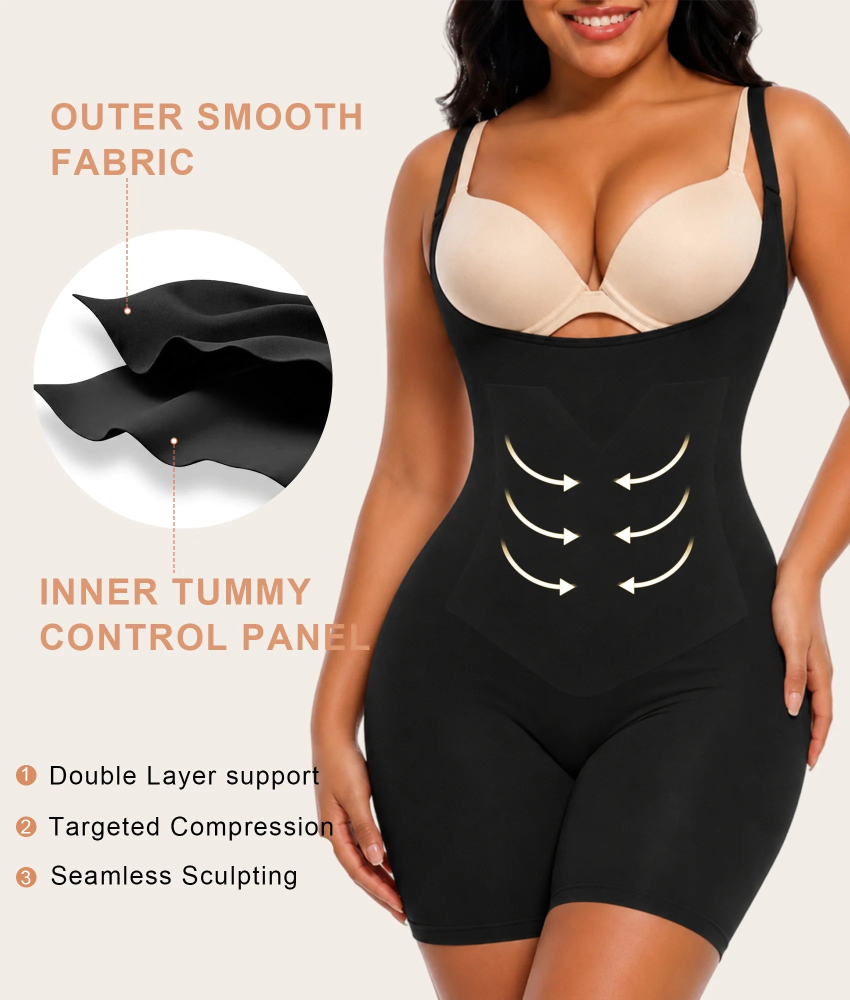 SHAPERX Seamless Bonded Open-Bust Mid-Thigh Faja