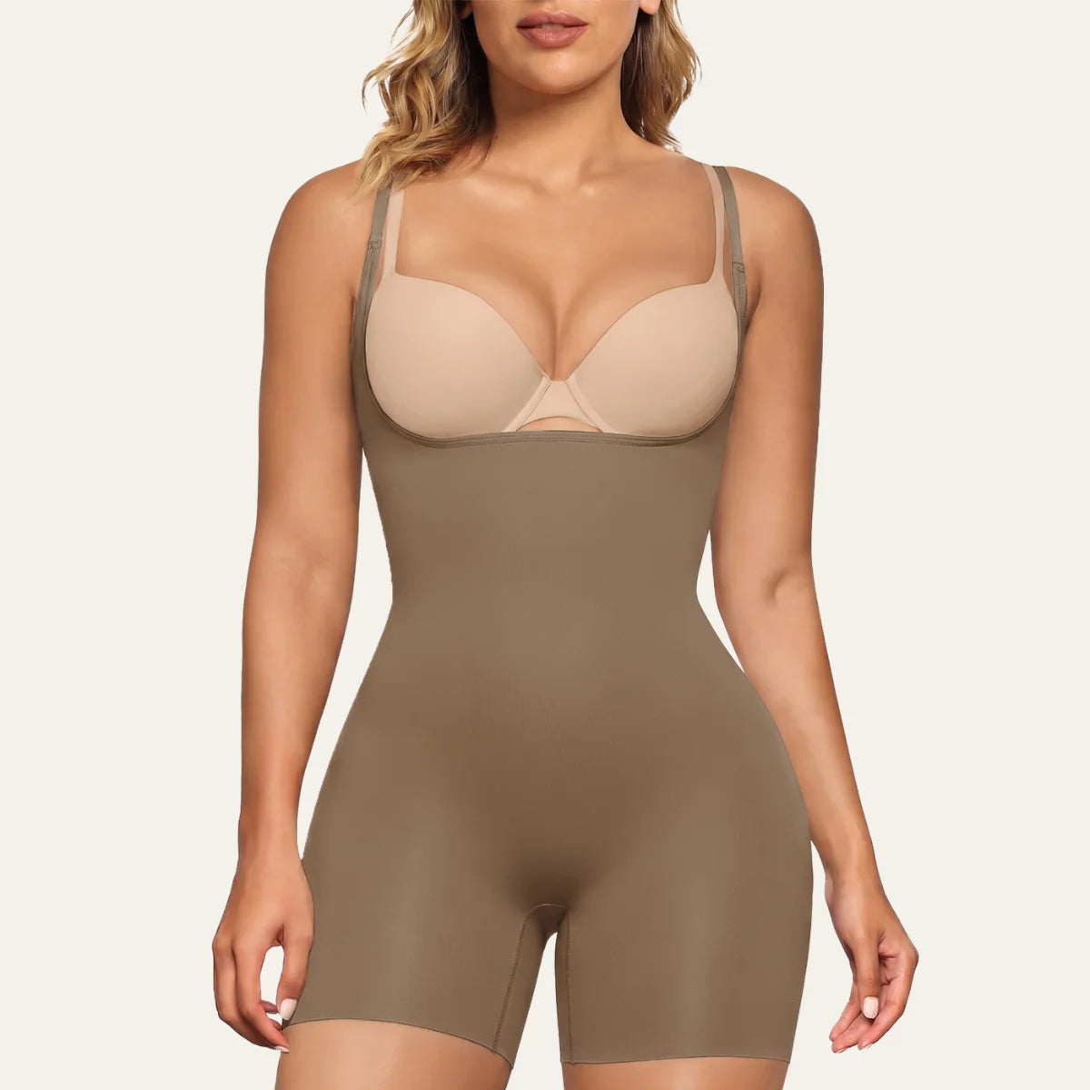 SHAPERX Seamless Open-Bust Tummy Control Shorts Bodysuit