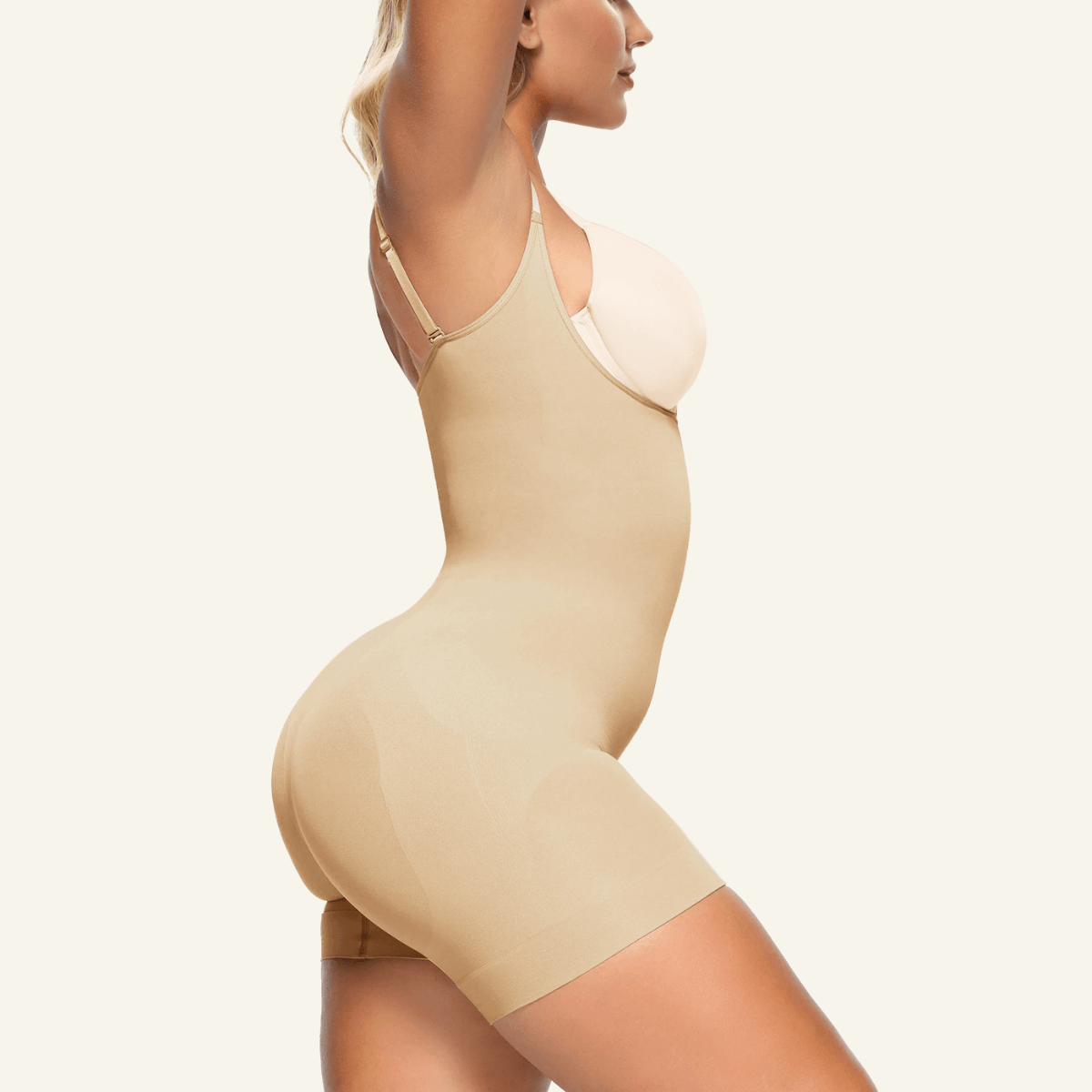 SHAPERX Seamless Open-Bust Tummy Control Shorts Bodysuit