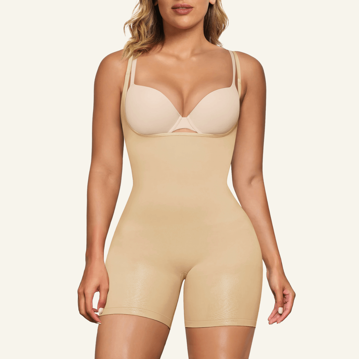 SHAPERX Seamless Open-Bust Tummy Control Shorts Bodysuit