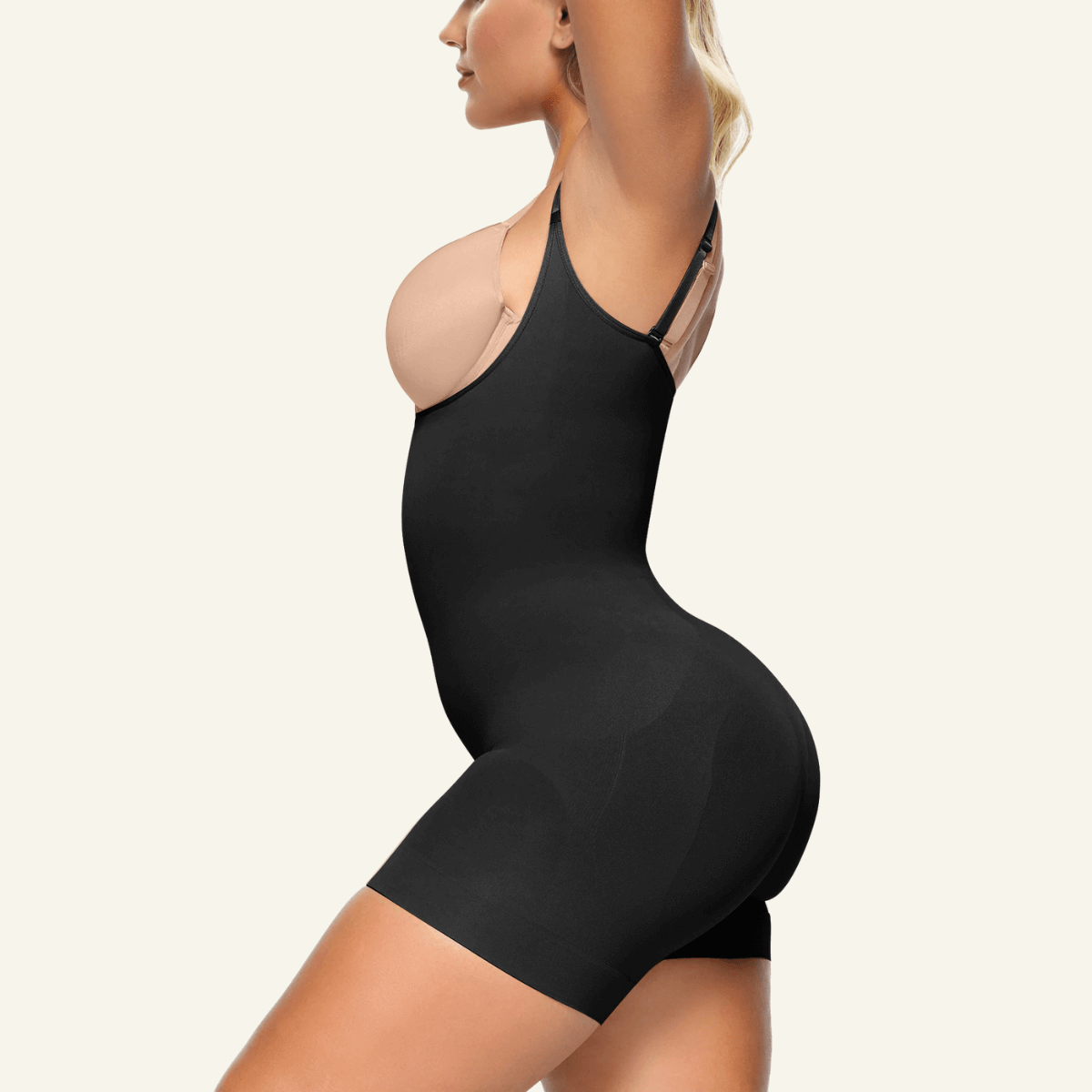SHAPERX Seamless Open-Bust Tummy Control Shorts Bodysuit