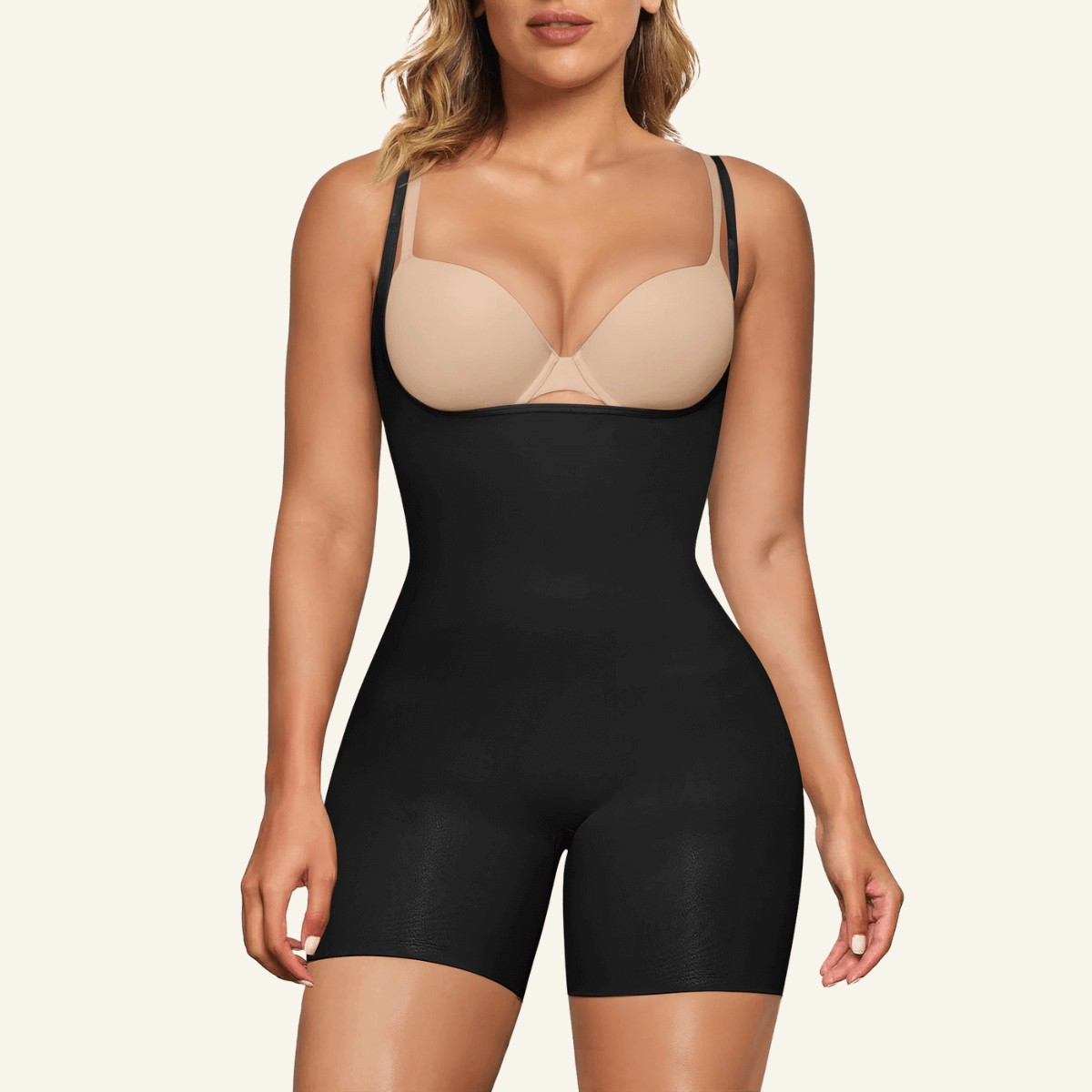 SHAPERX Seamless Open-Bust Tummy Control Shorts Bodysuit