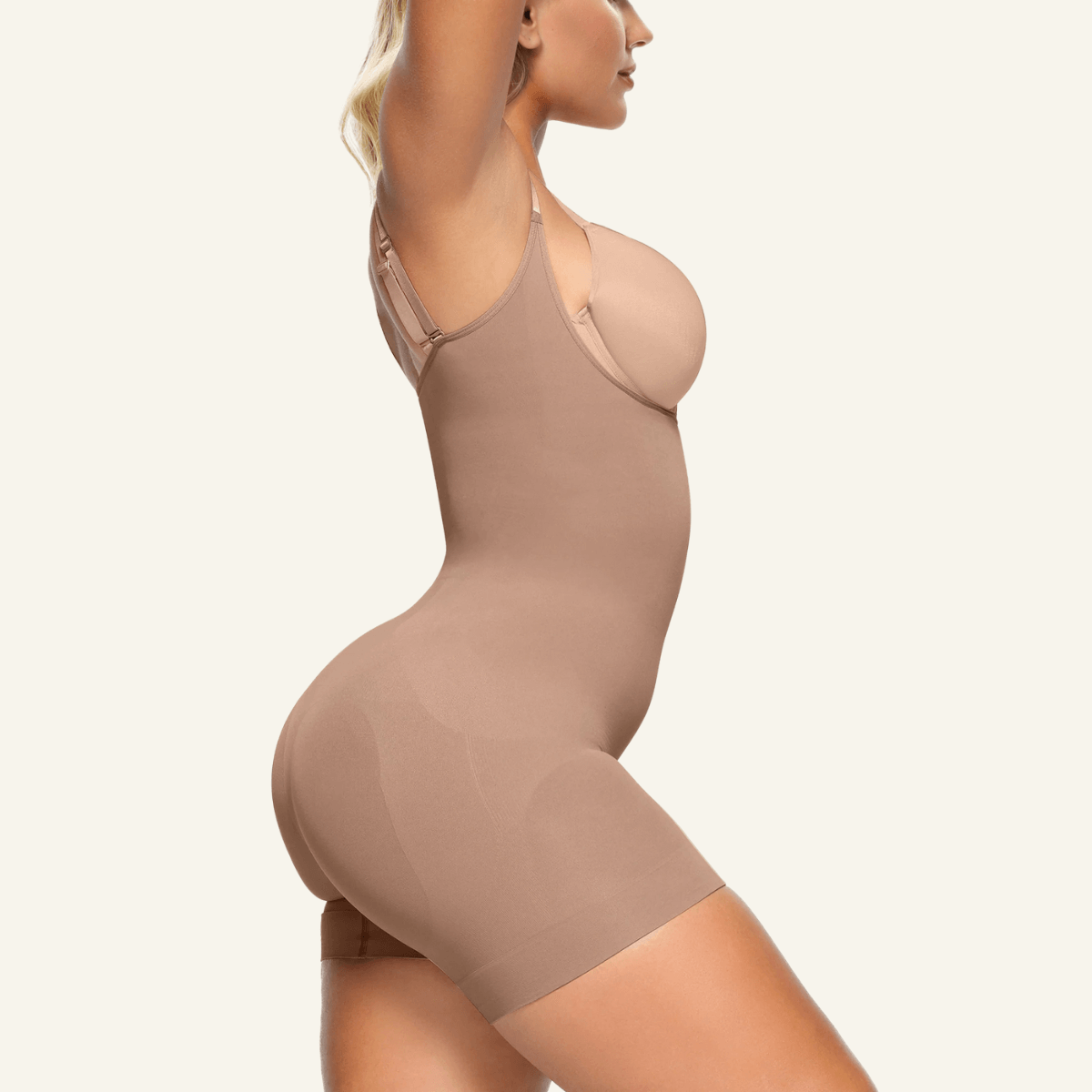 SHAPERX Seamless Open-Bust Tummy Control Shorts Bodysuit