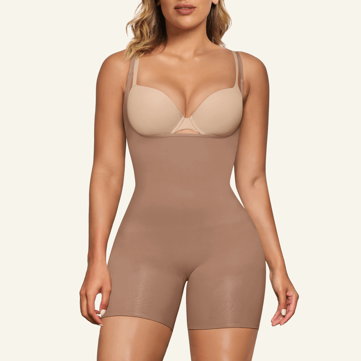 SHAPERX Seamless Open-Bust Tummy Control Shorts Bodysuit