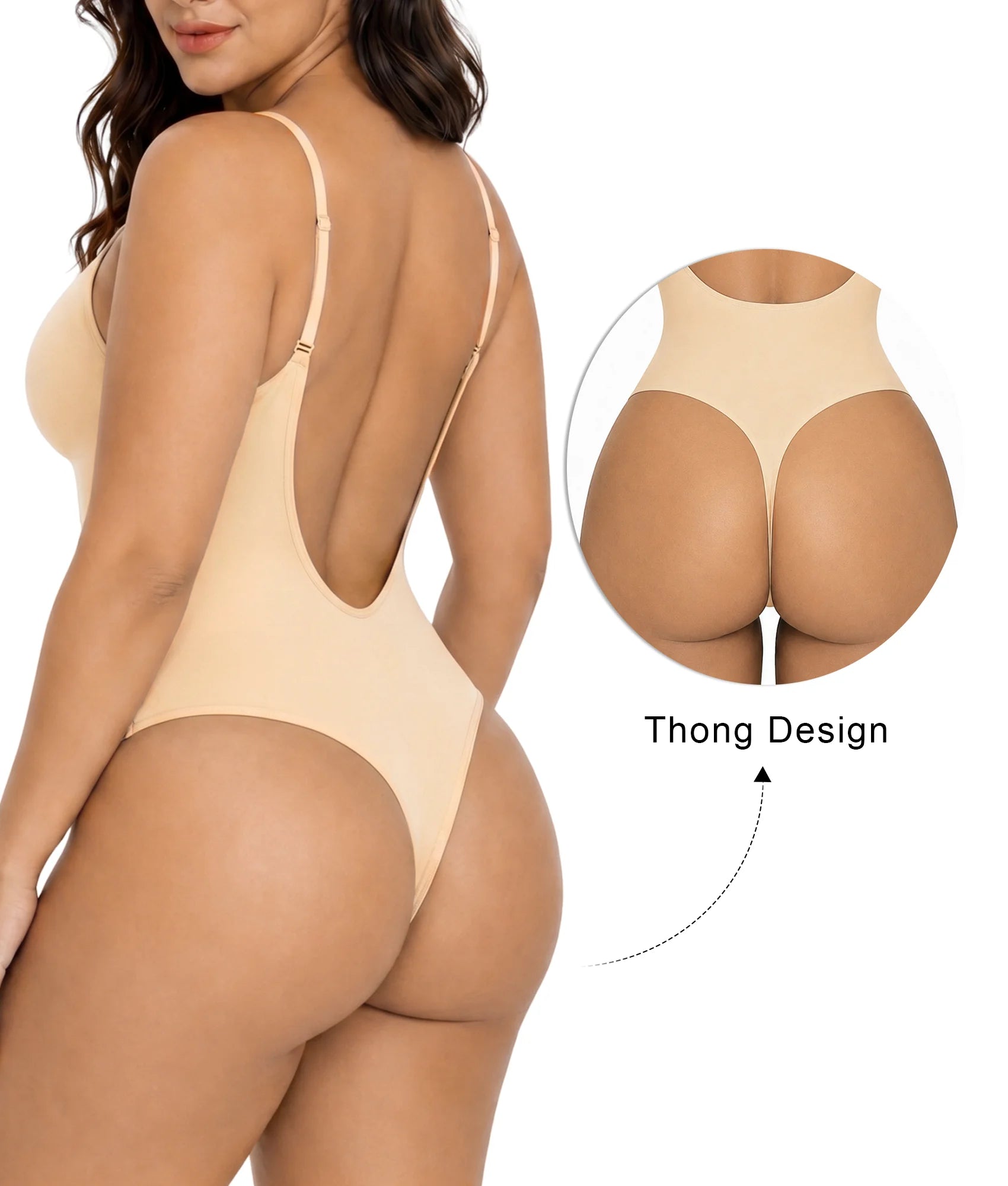 SHAPERX Seamless Low-Back Tummy Control Thong Bodysuit