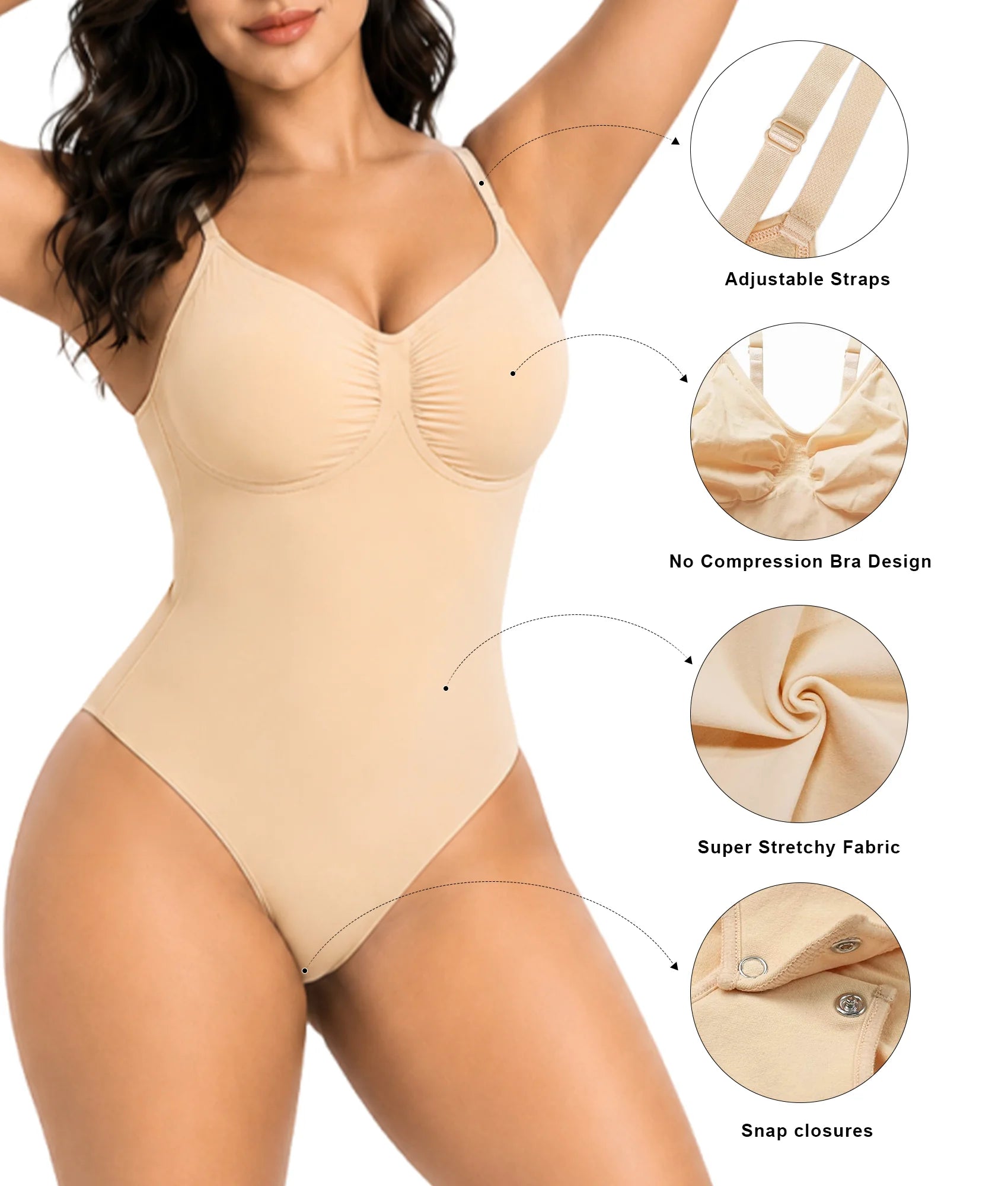 SHAPERX Seamless Low-Back Tummy Control Thong Bodysuit