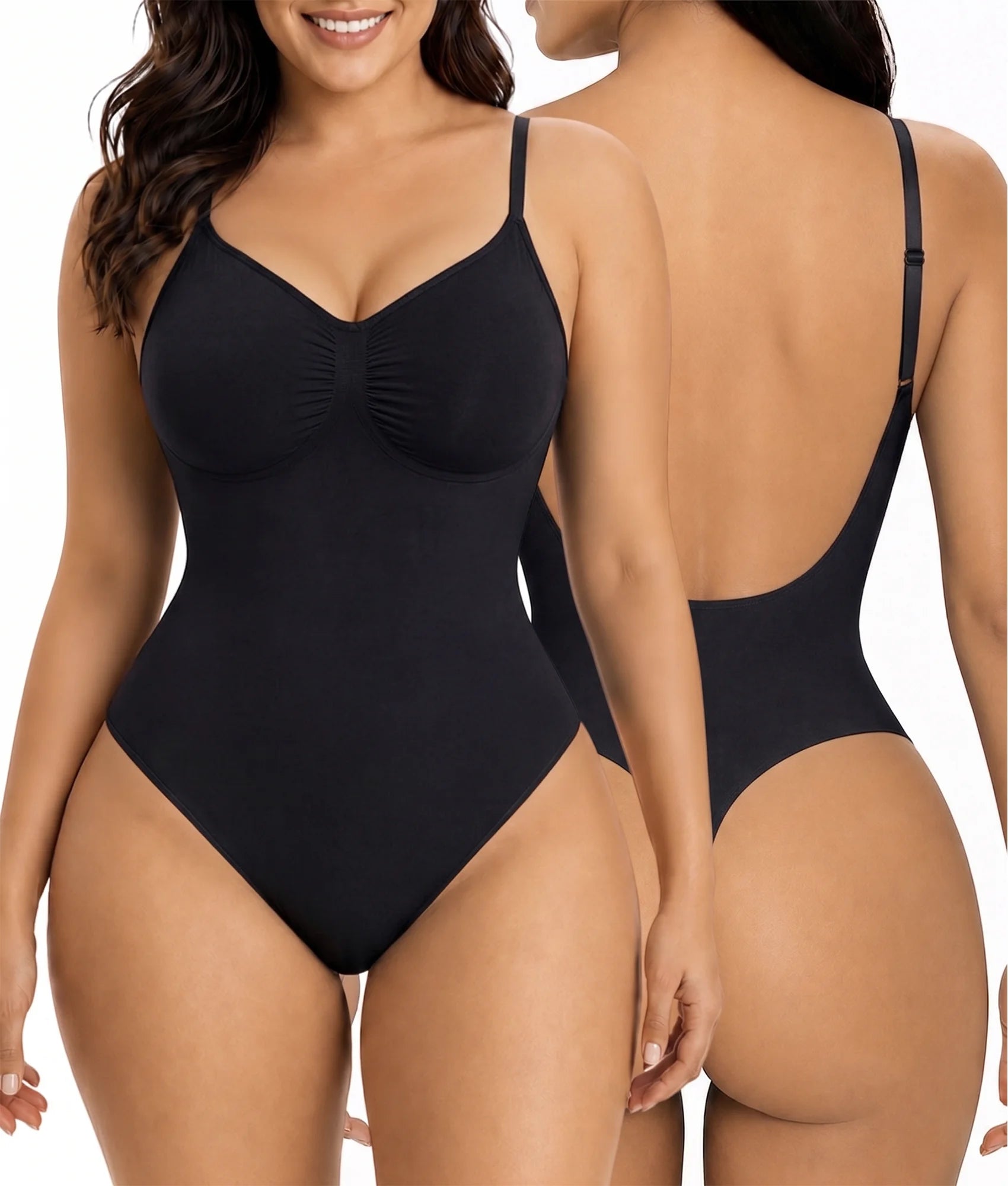 SHAPERX Seamless Low-Back Tummy Control Thong Bodysuit