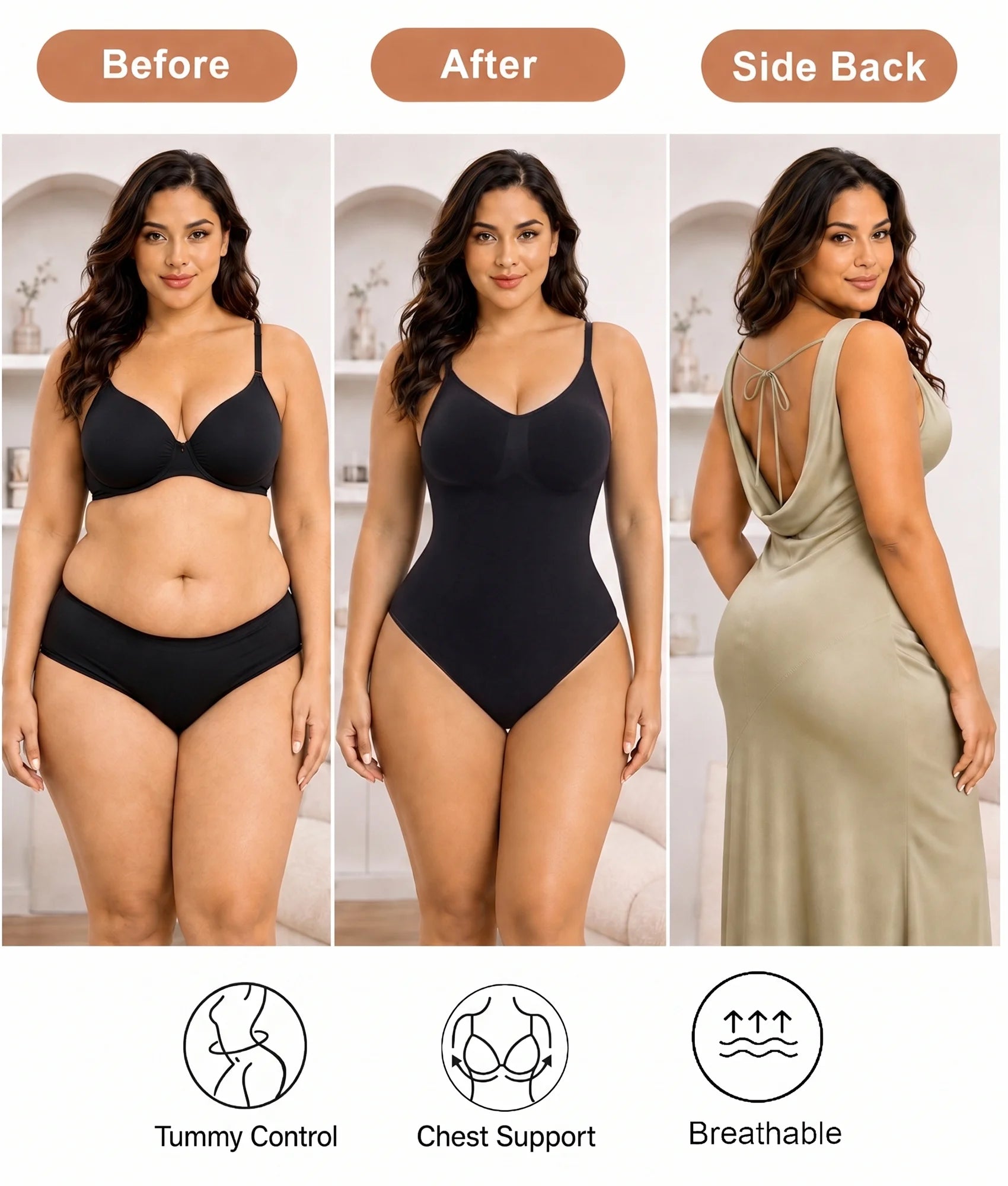 SHAPERX Seamless Low-Back Tummy Control Thong Bodysuit