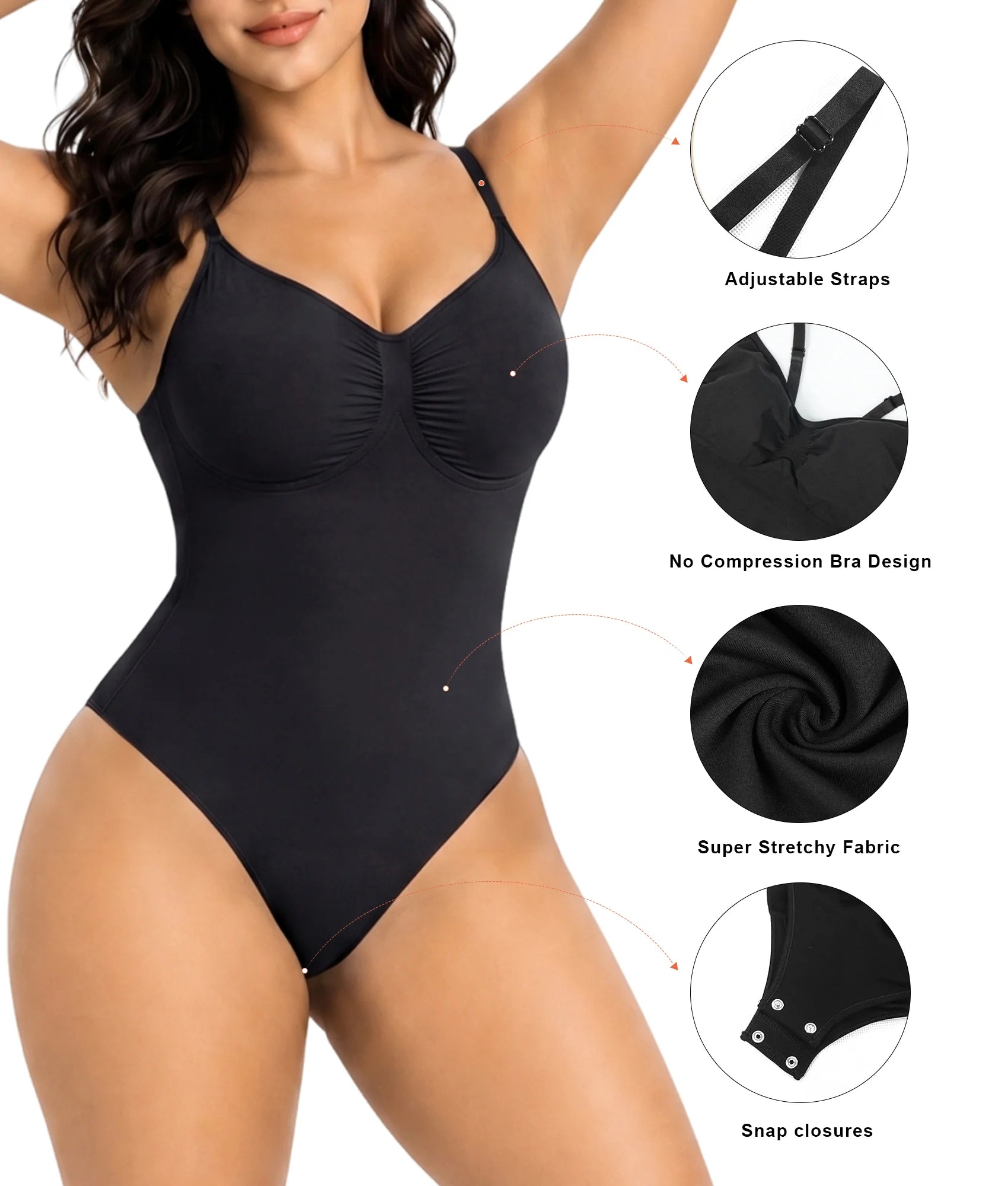 SHAPERX Seamless Low-Back Tummy Control Thong Bodysuit