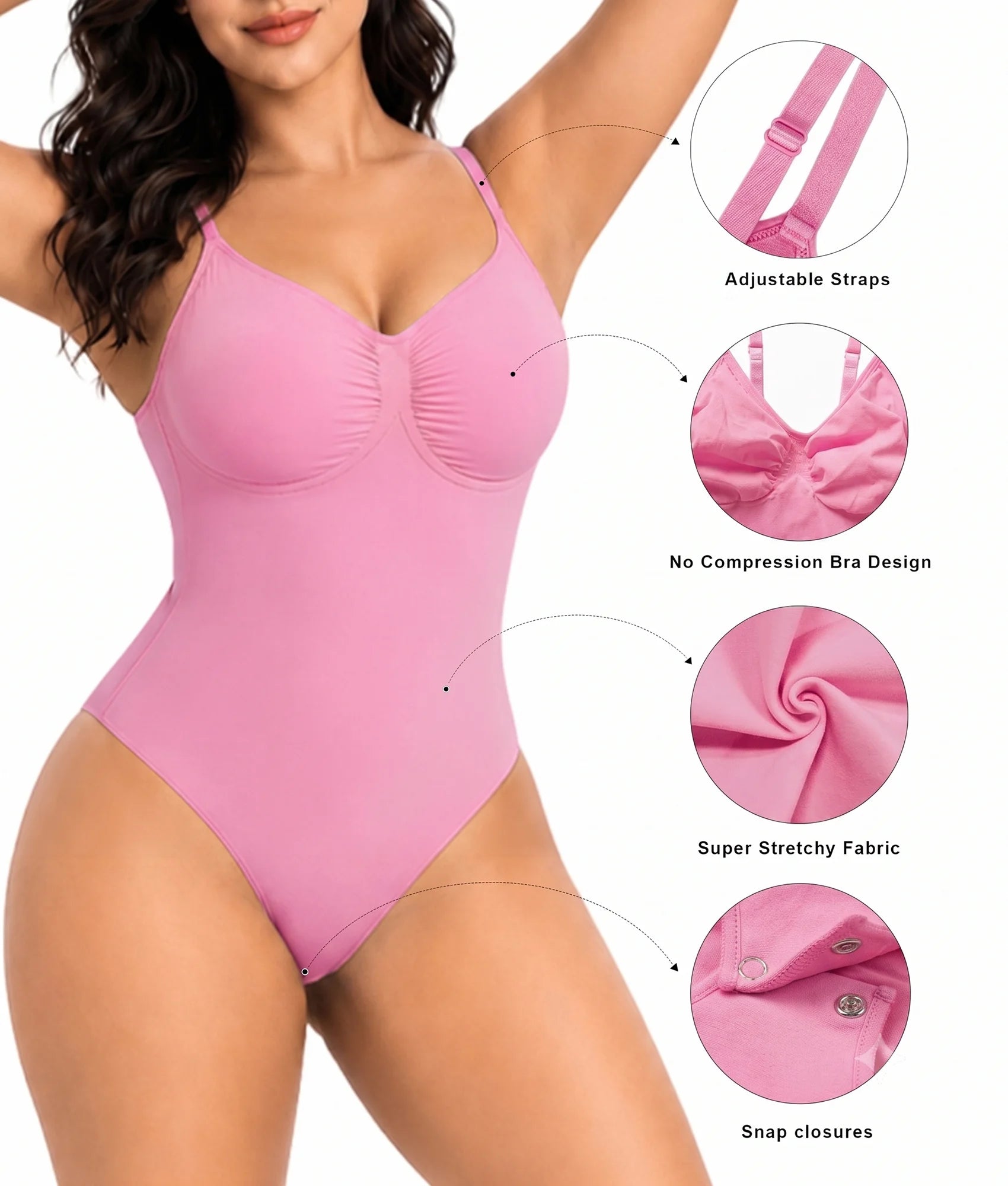 SHAPERX Seamless Low-Back Tummy Control Thong Bodysuit