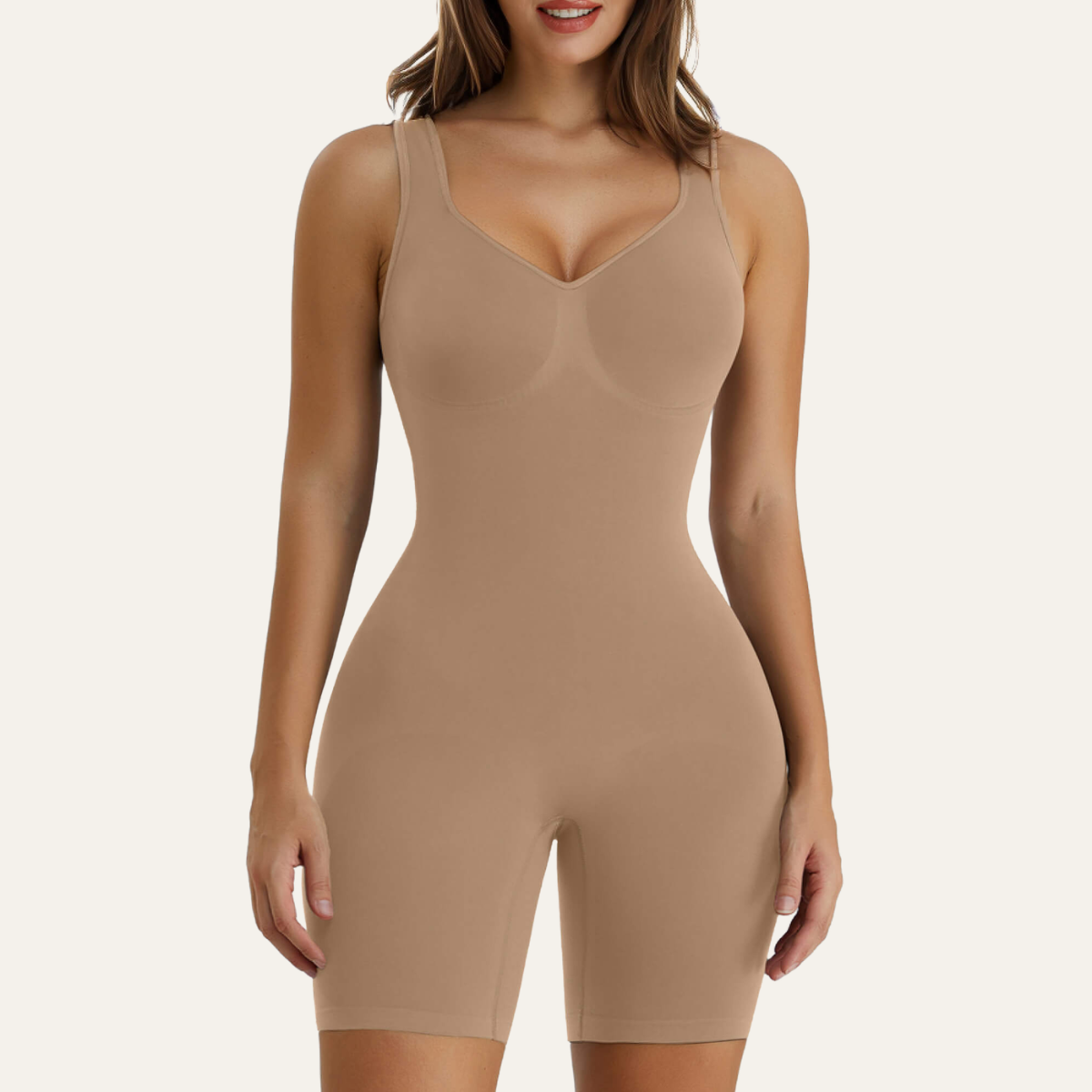 SHAPERX Seamless Wide Starps Mid-Thigh Bodysuit