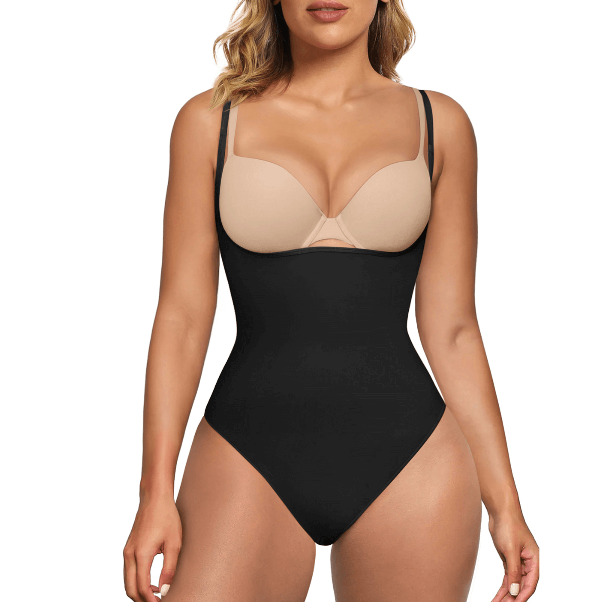 SHAPERX Seamless Open-Bust Tummy Control Thong Bodysuit