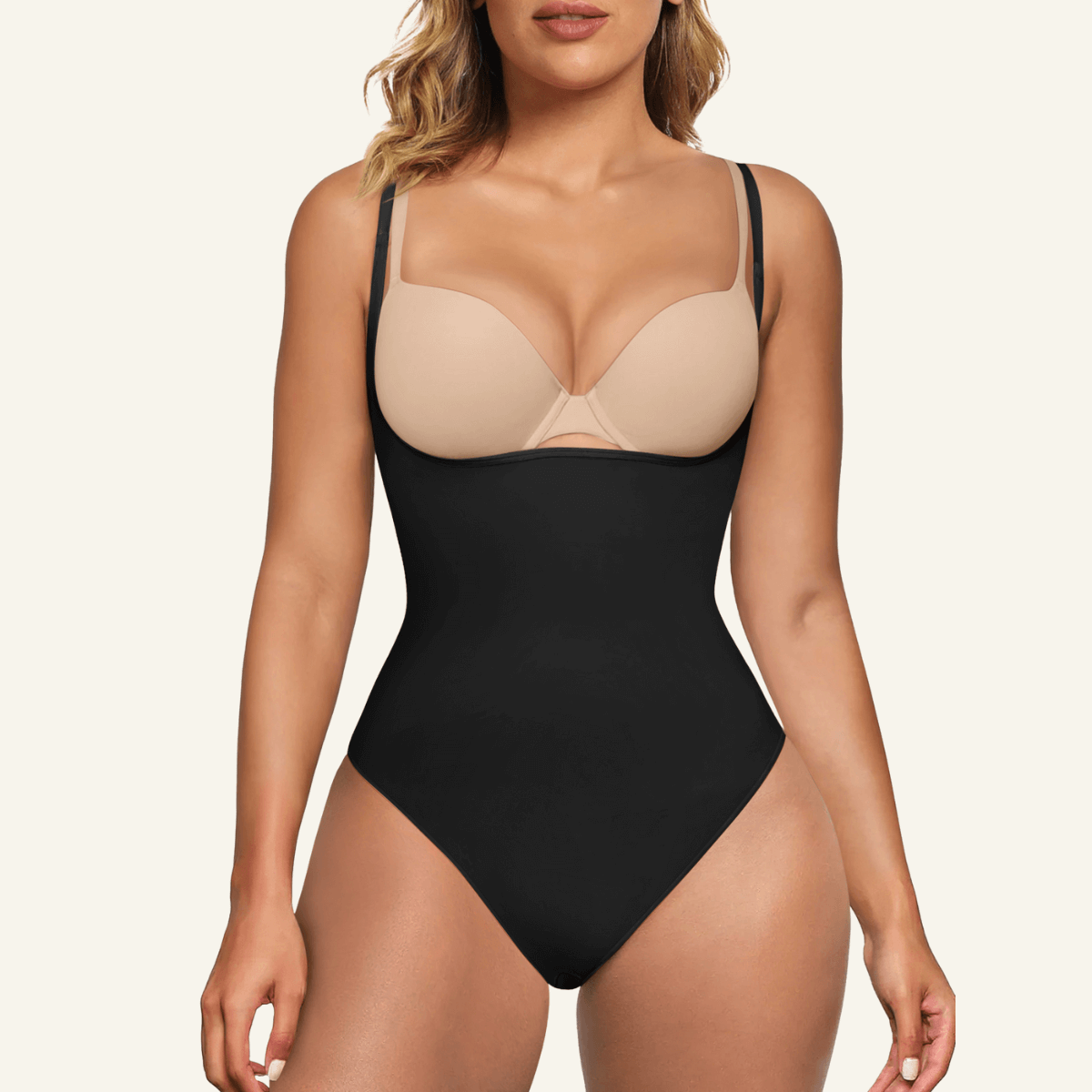 SHAPERX Seamless Open-Bust Tummy Control Thong Bodysuit