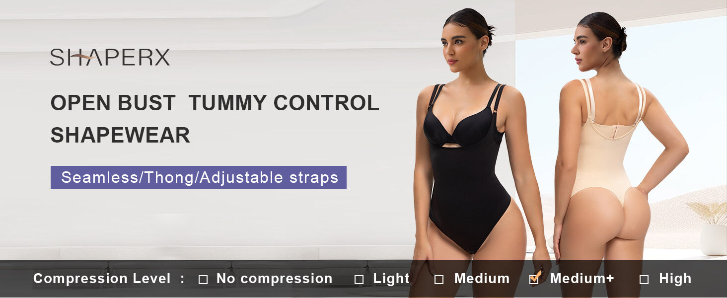 SHAPERX Seamless Open-Bust Tummy Control Bodysuit - Detail Image 1