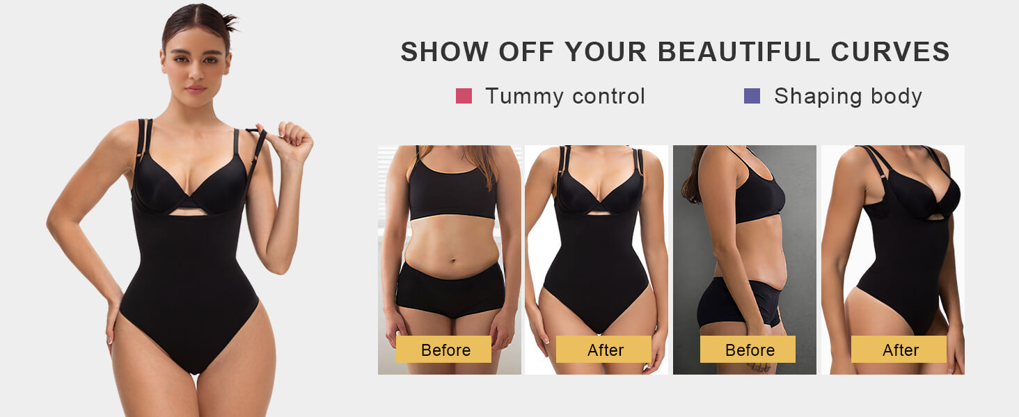 SHAPERX Seamless Open-Bust Tummy Control Thong Bodysuit - Detail Image 4