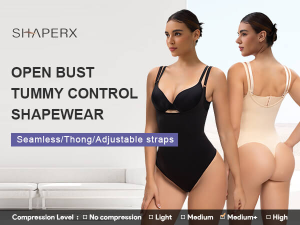 SHAPERX Seamless Open-Bust Tummy Control Bodysuit - Mobile Image 1
