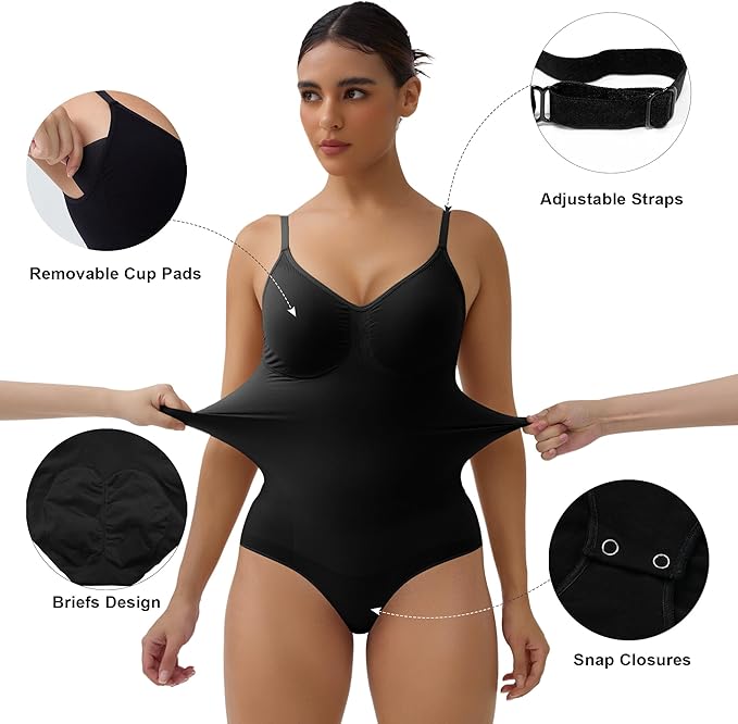 SHAPERX Briefs Tummy Control Bodysuit with Removable Pads