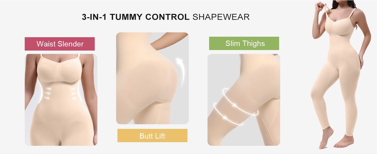 SHAPERX 3-in-1 Seamless Open-Bust Tummy Control Legging Bodysuit - Detail Image 3