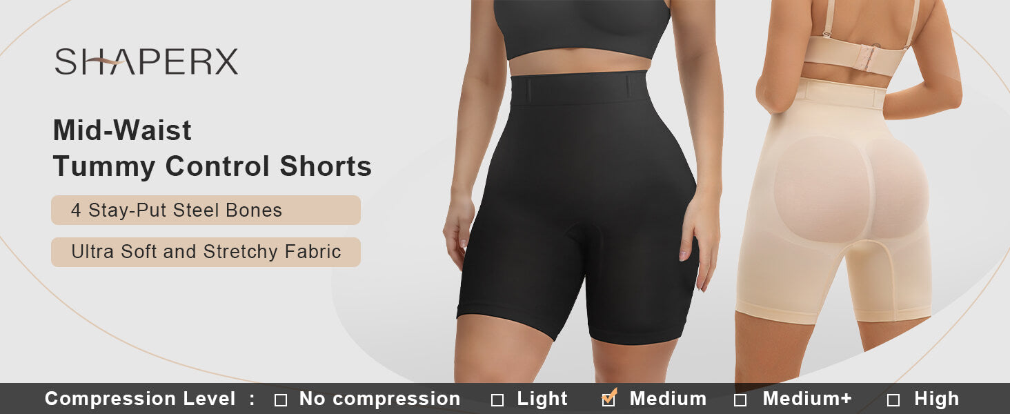 SHAPERX High-Waisted Tummy Control Seamless Shaping Shorts - Detail Image 1