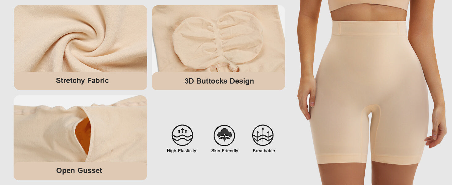 SHAPERX High-Waisted Tummy Control Seamless Shaping Shorts - Detail Image 3