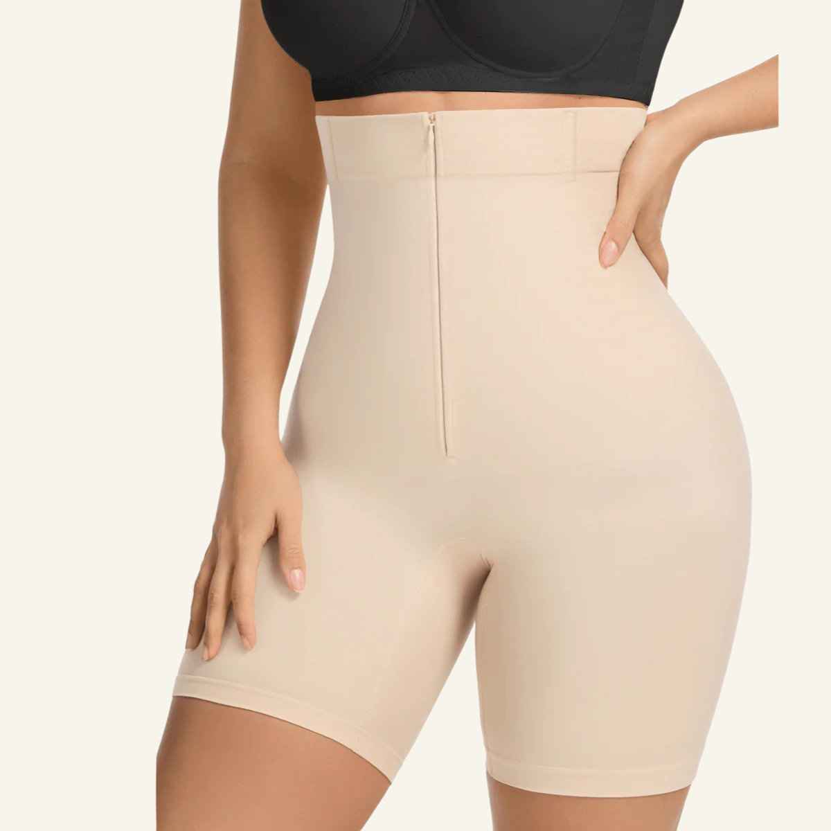 SHAPERX High-Waisted Zip & Hook Shaper Shorts