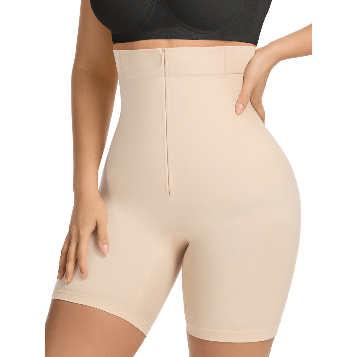 SHAPERX High-Waisted Zip & Hook Shaper Shorts