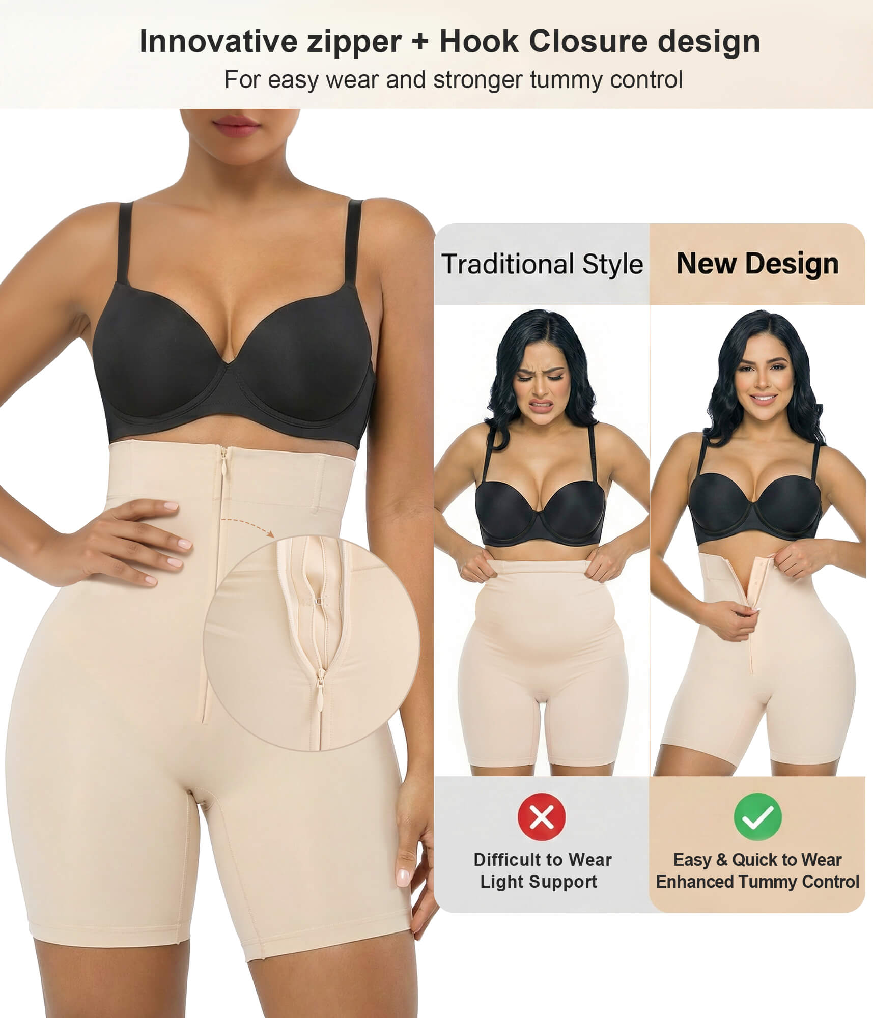 SHAPERX High-Waisted Zip & Hook Shaper Shorts