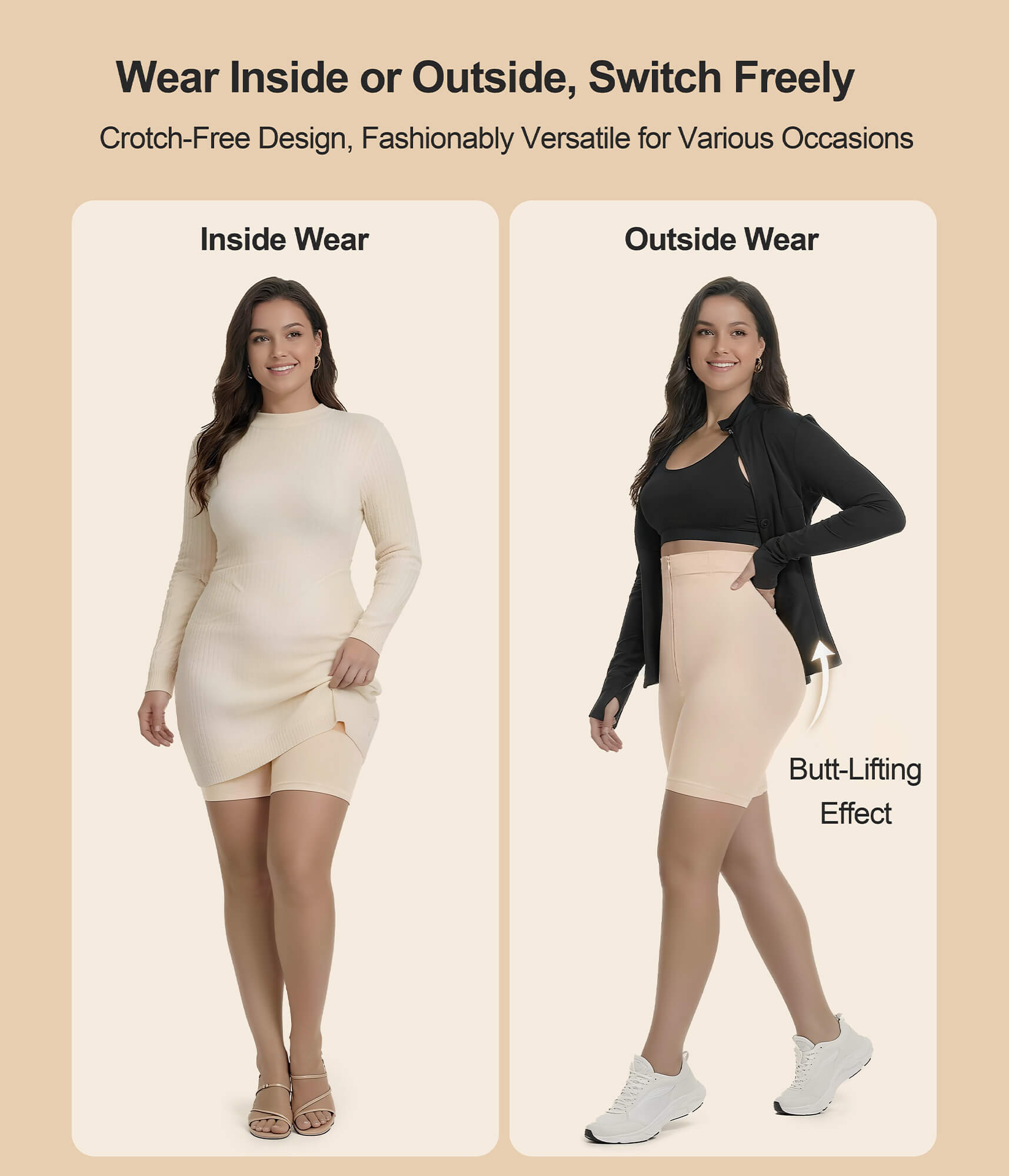 SHAPERX High-Waisted Zip & Hook Shaper Shorts