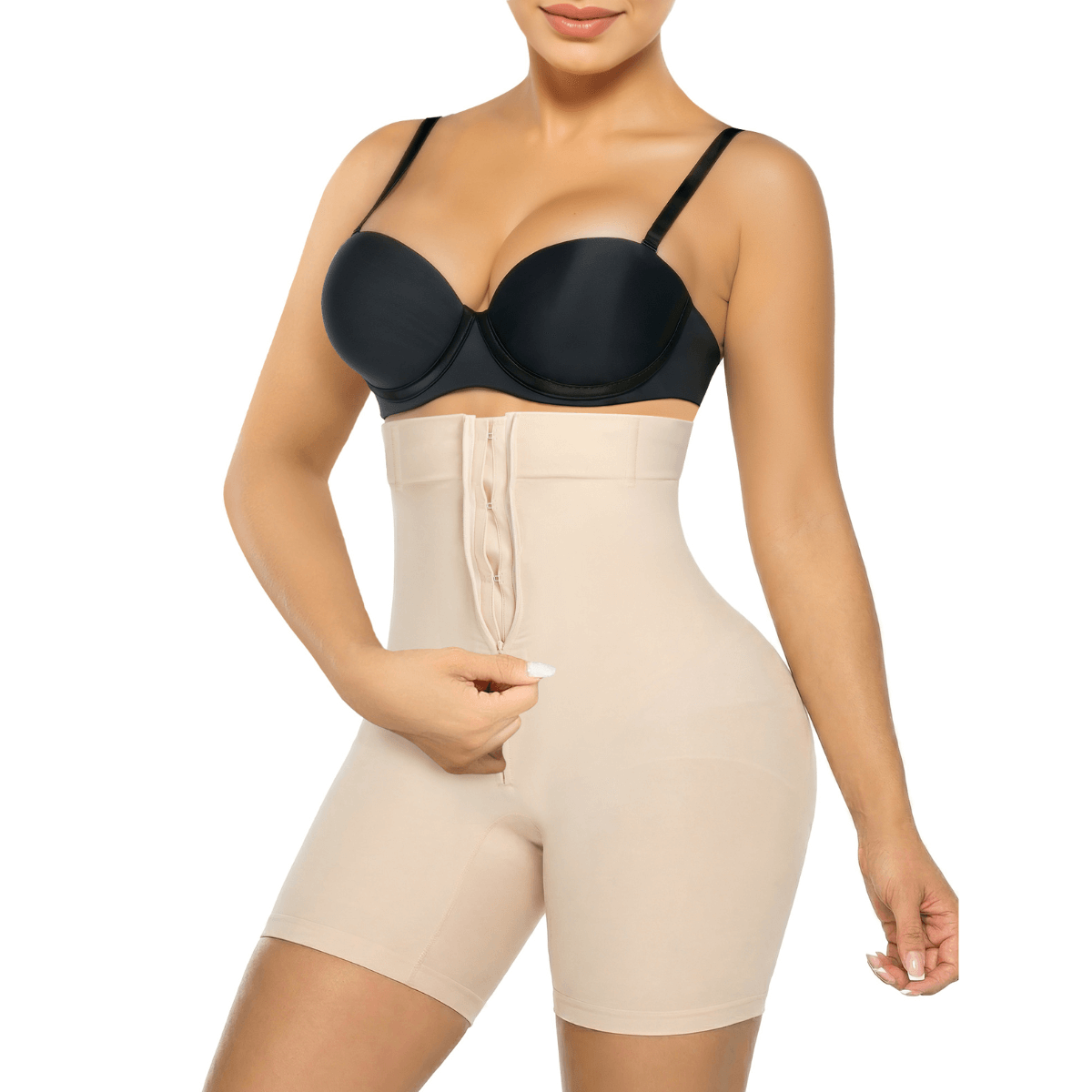 SHAPERX High-Waisted Zip & Hook Shaper Shorts