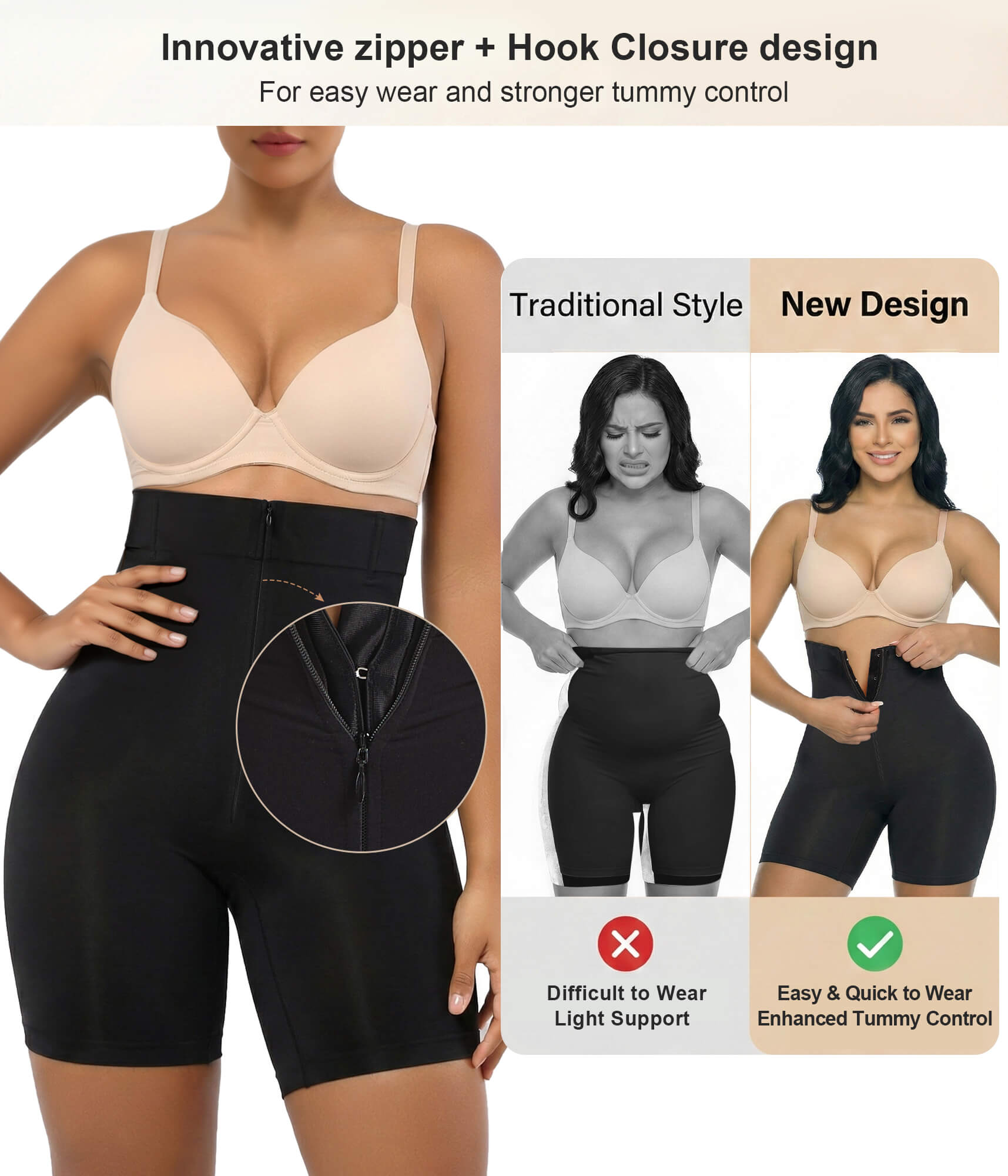 SHAPERX High-Waisted Zip & Hook Shaper Shorts