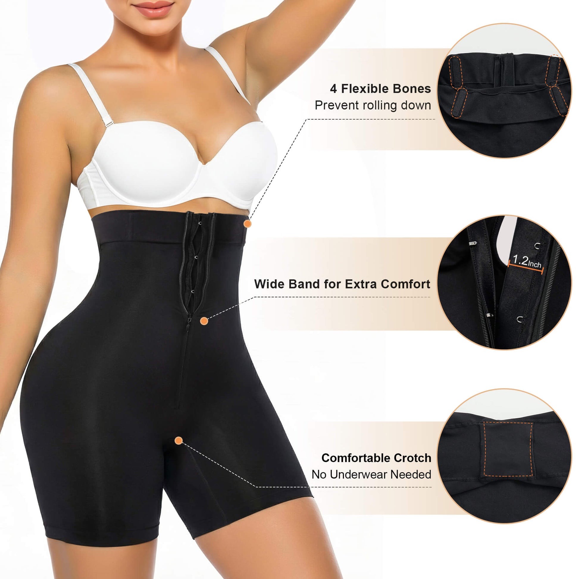 SHAPERX High-Waisted Zip & Hook Shaper Shorts