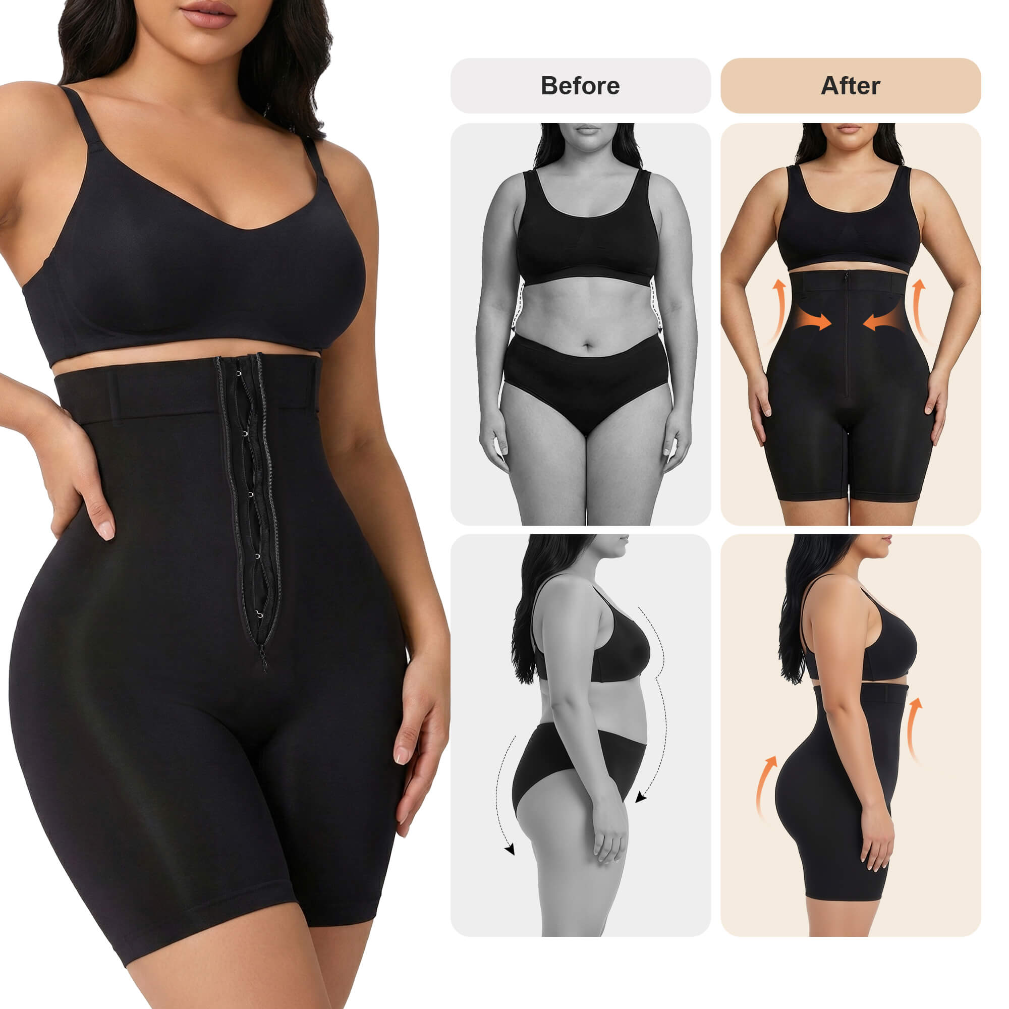 SHAPERX High-Waisted Zip & Hook Shaper Shorts – ShaperX Shapewear