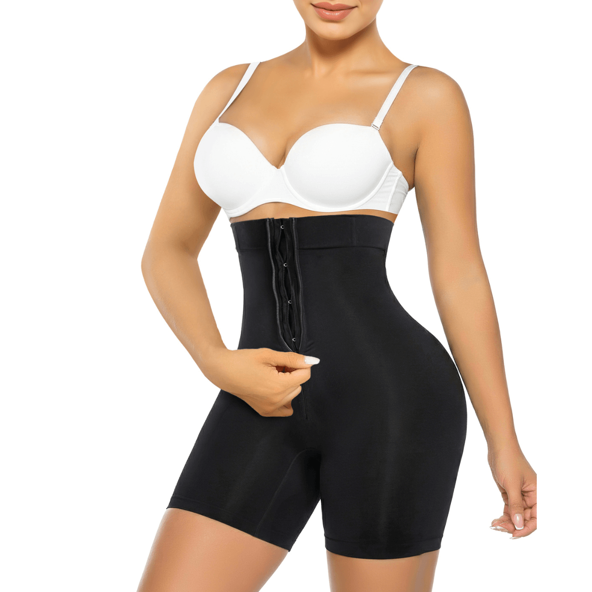 SHAPERX High-Waisted Zip & Hook Shaper Shorts