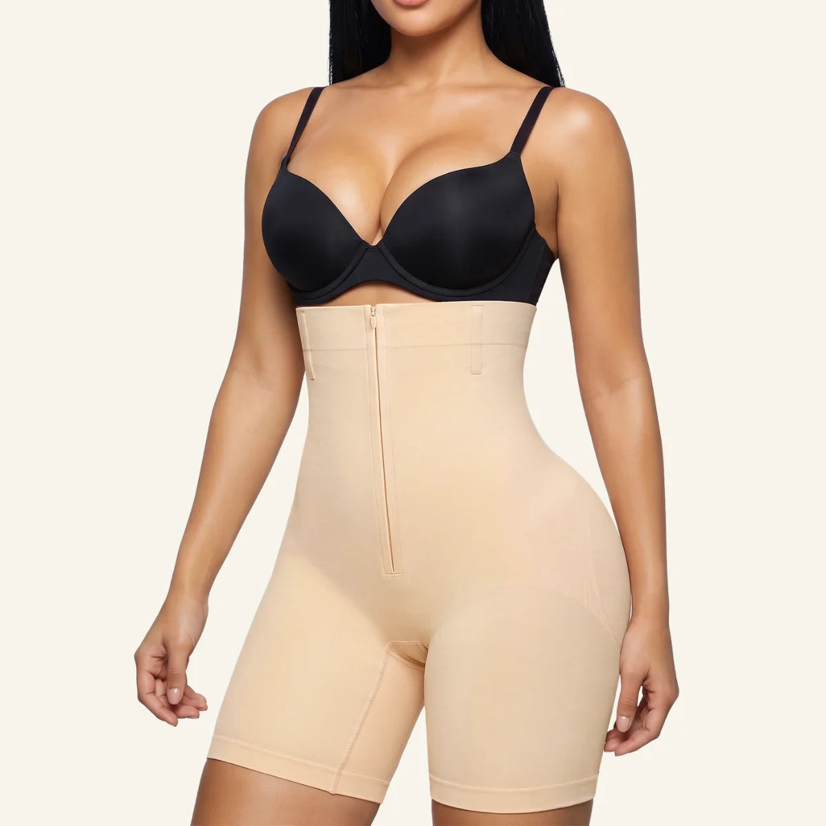 SHAPERX Upgraded Zip-Up High-Waisted Shaper Shorts
