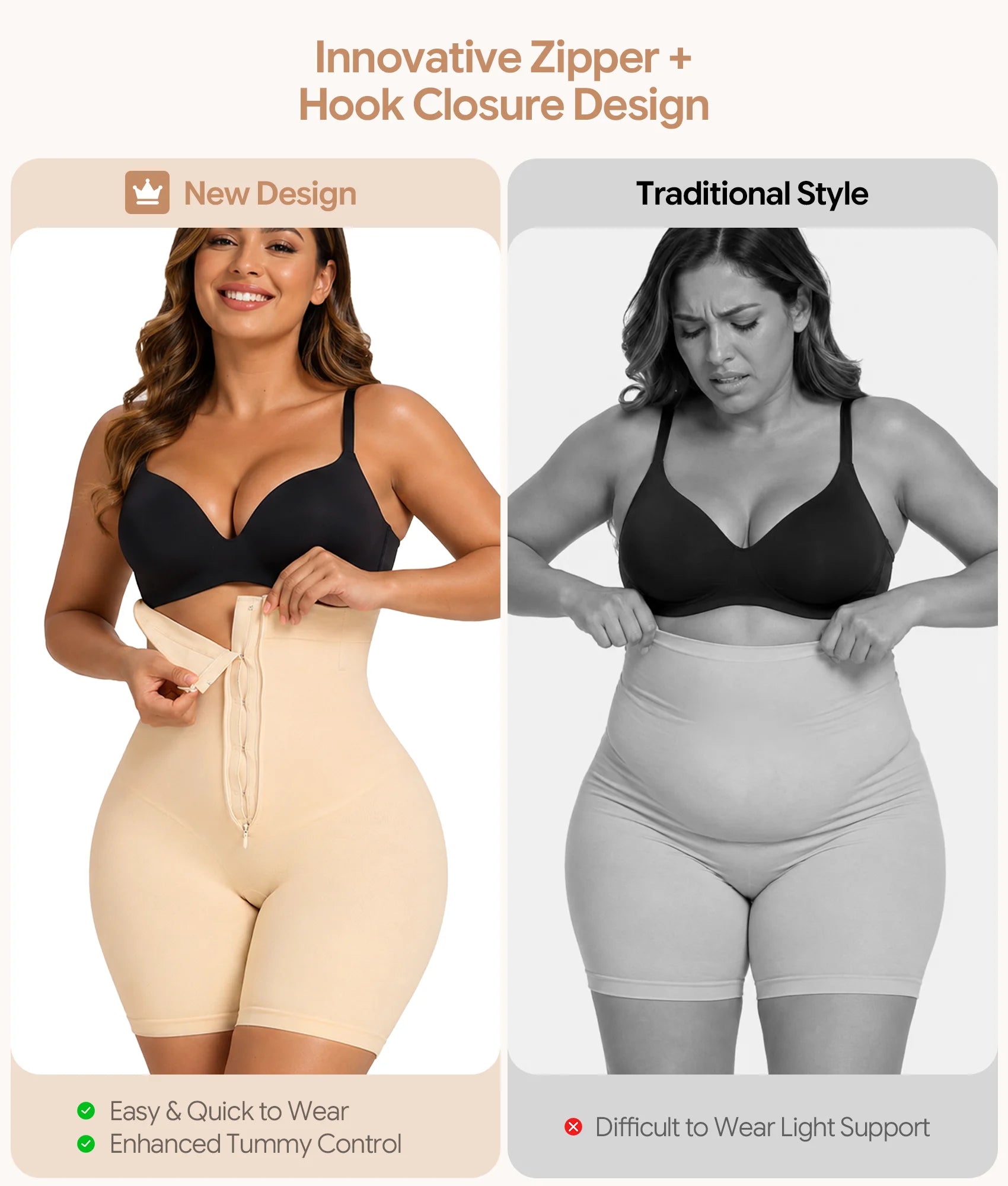 SHAPERX Upgraded Zip-Up High-Waisted Shaper Shorts