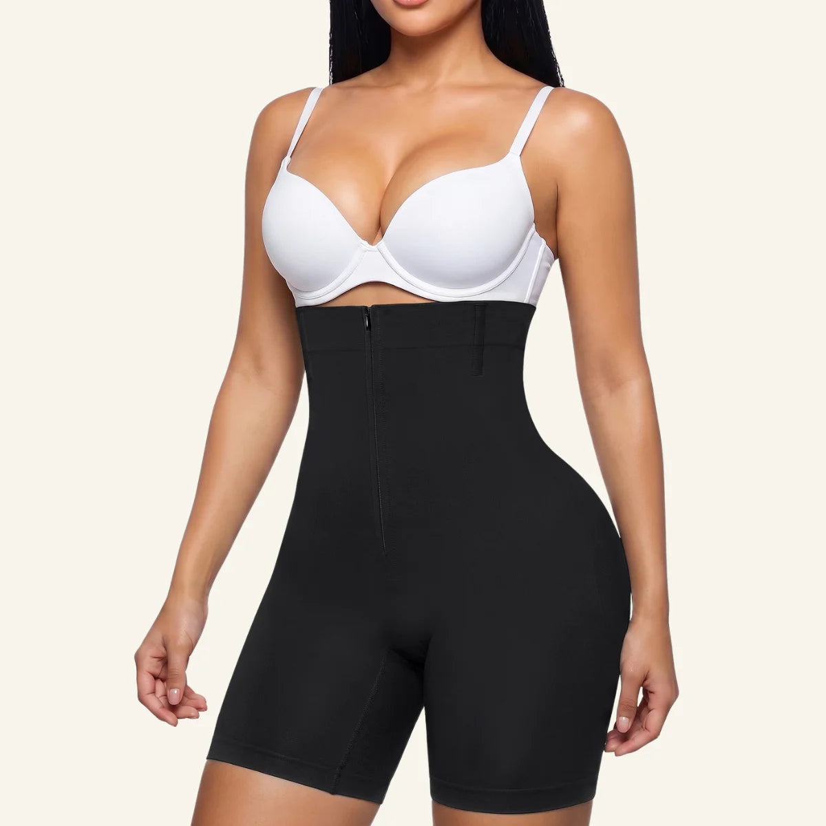 SHAPERX Upgraded Zip-Up High-Waisted Shaper Shorts