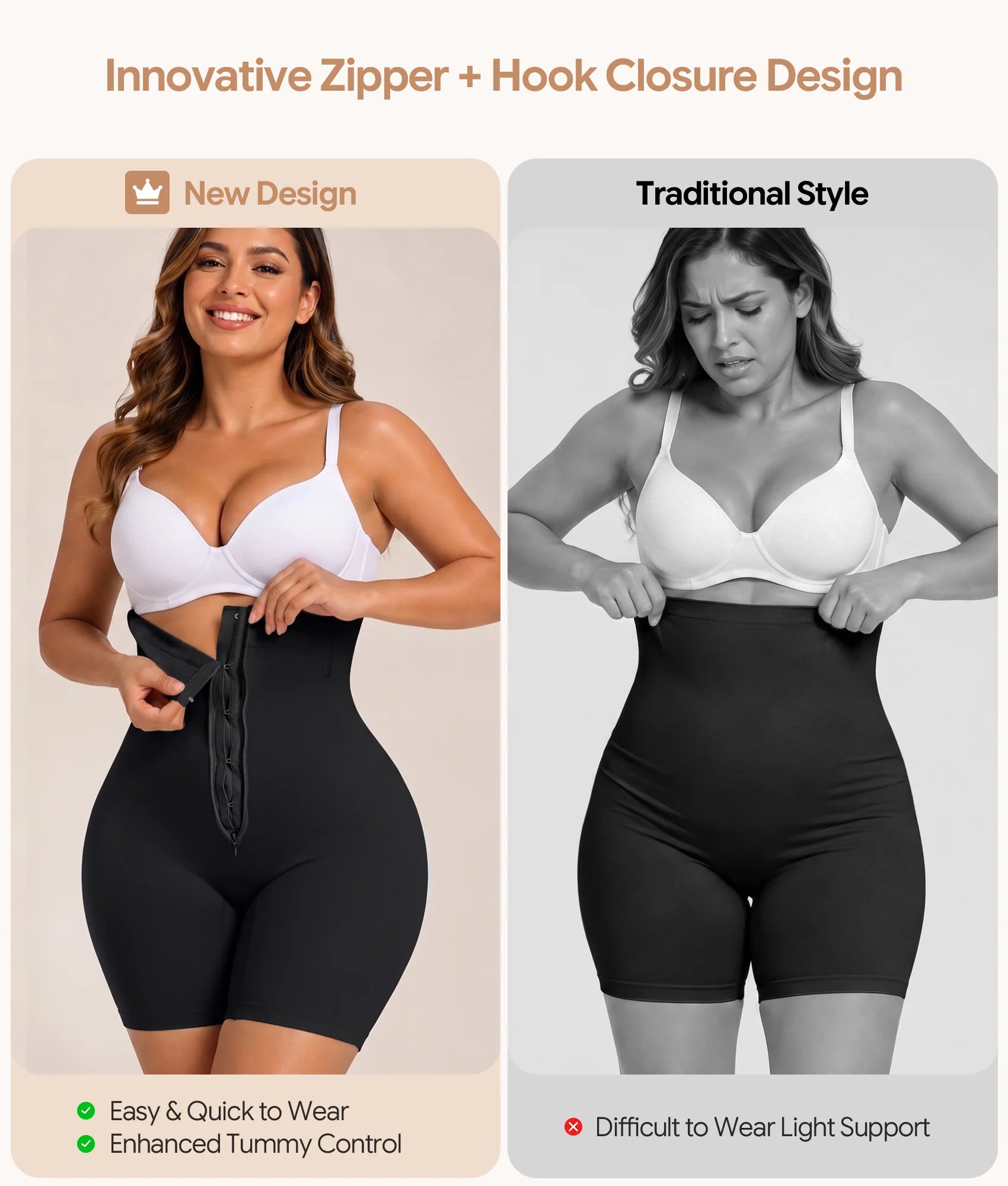 SHAPERX Upgraded Zip-Up High-Waisted Shaper Shorts