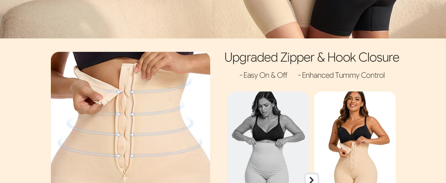 SHAPERX Upgraded Zip-Up High-Waisted Shaper Shorts - Detail Image 2