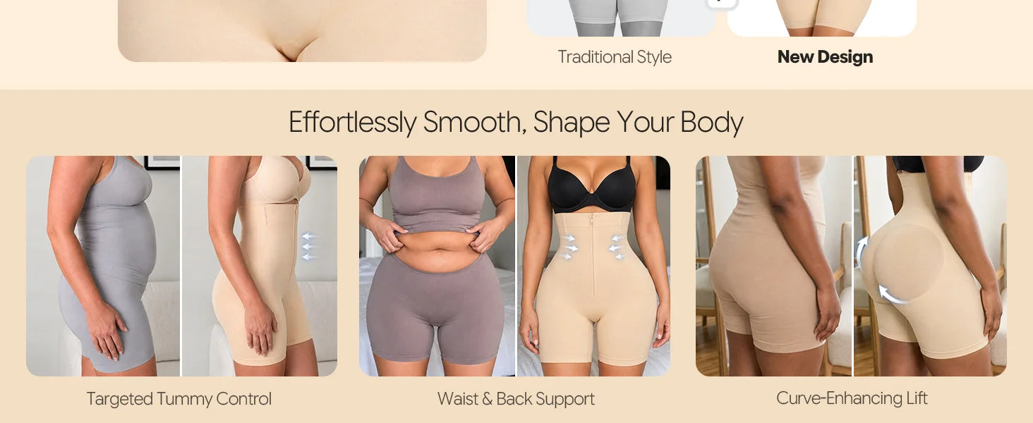 SHAPERX Upgraded Zip-Up High-Waisted Shaper Shorts - Detail Image 3