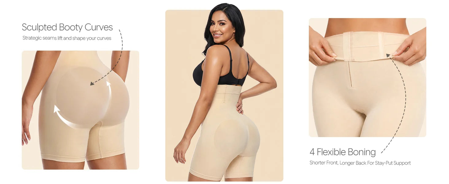 SHAPERX Upgraded Zip-Up High-Waisted Shaper Shorts - Detail Image 4