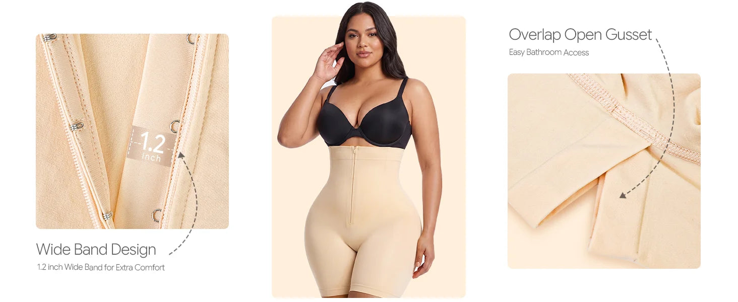 SHAPERX Upgraded Zip-Up High-Waisted Shaper Shorts - Detail Image 5