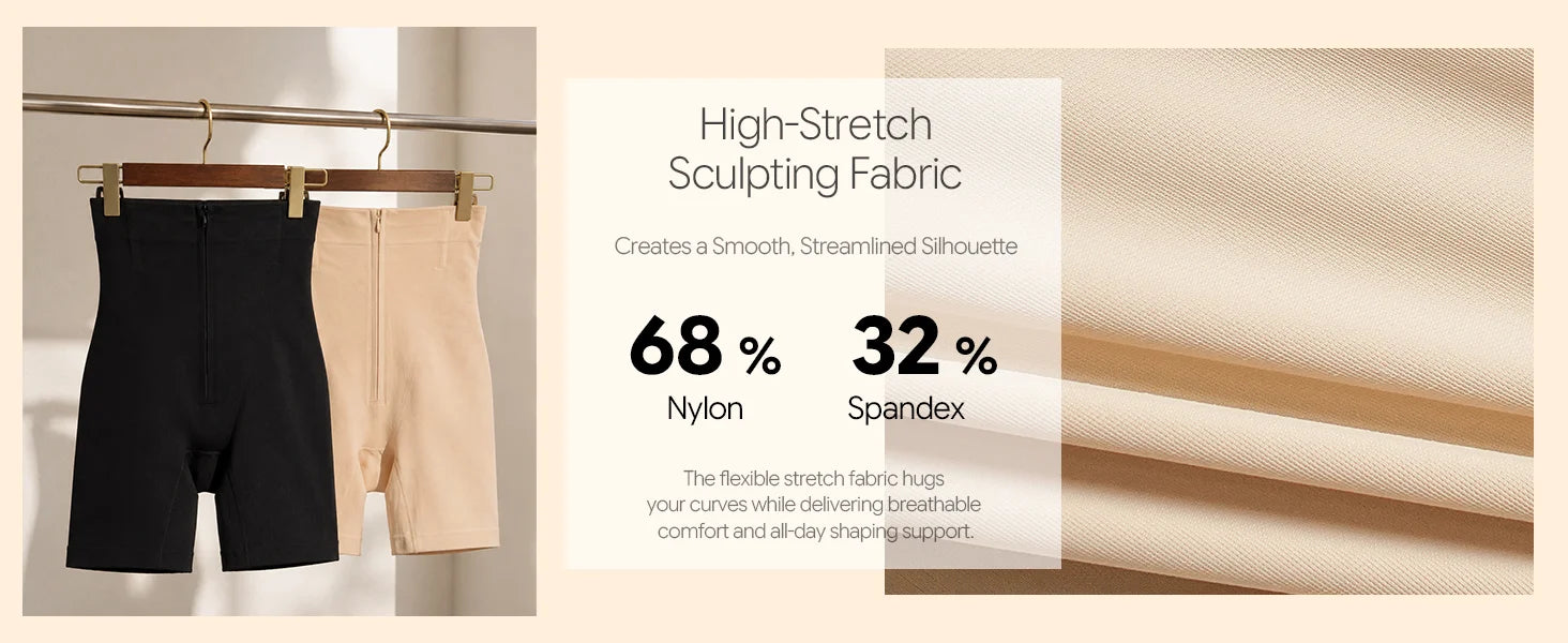 SHAPERX Upgraded Zip-Up High-Waisted Shaper Shorts - Detail Image 6